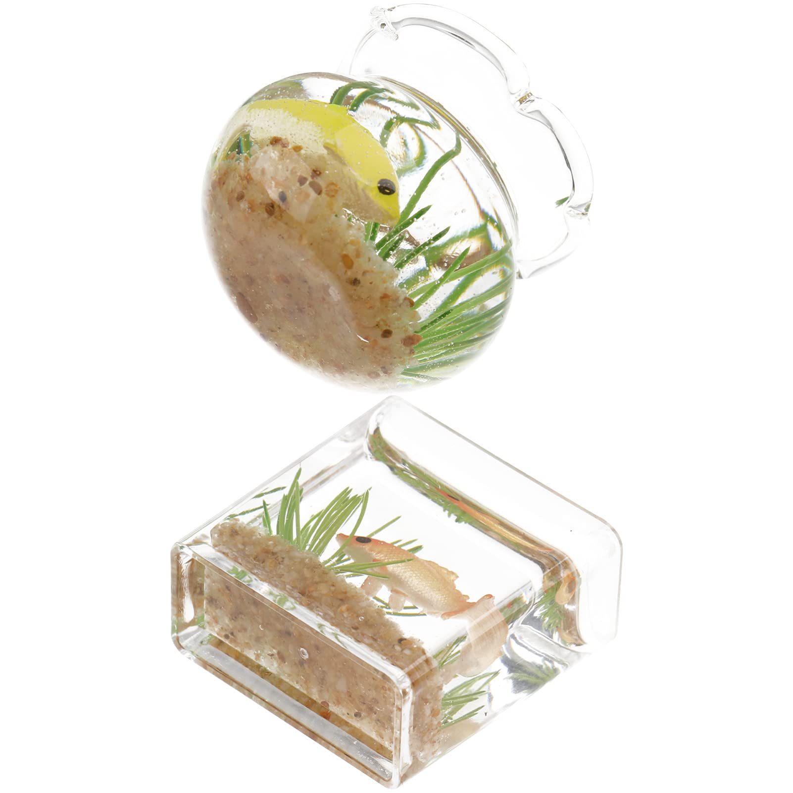 Yardwe 2-Pack Miniature Fish Tank Decor - Gold Trim Glass Bowl Aquarium Model for Home, Office Desk, Kids Playhouse | Perfect for Tabletop Decoration, Fairy Garden, and Miniature House Displays