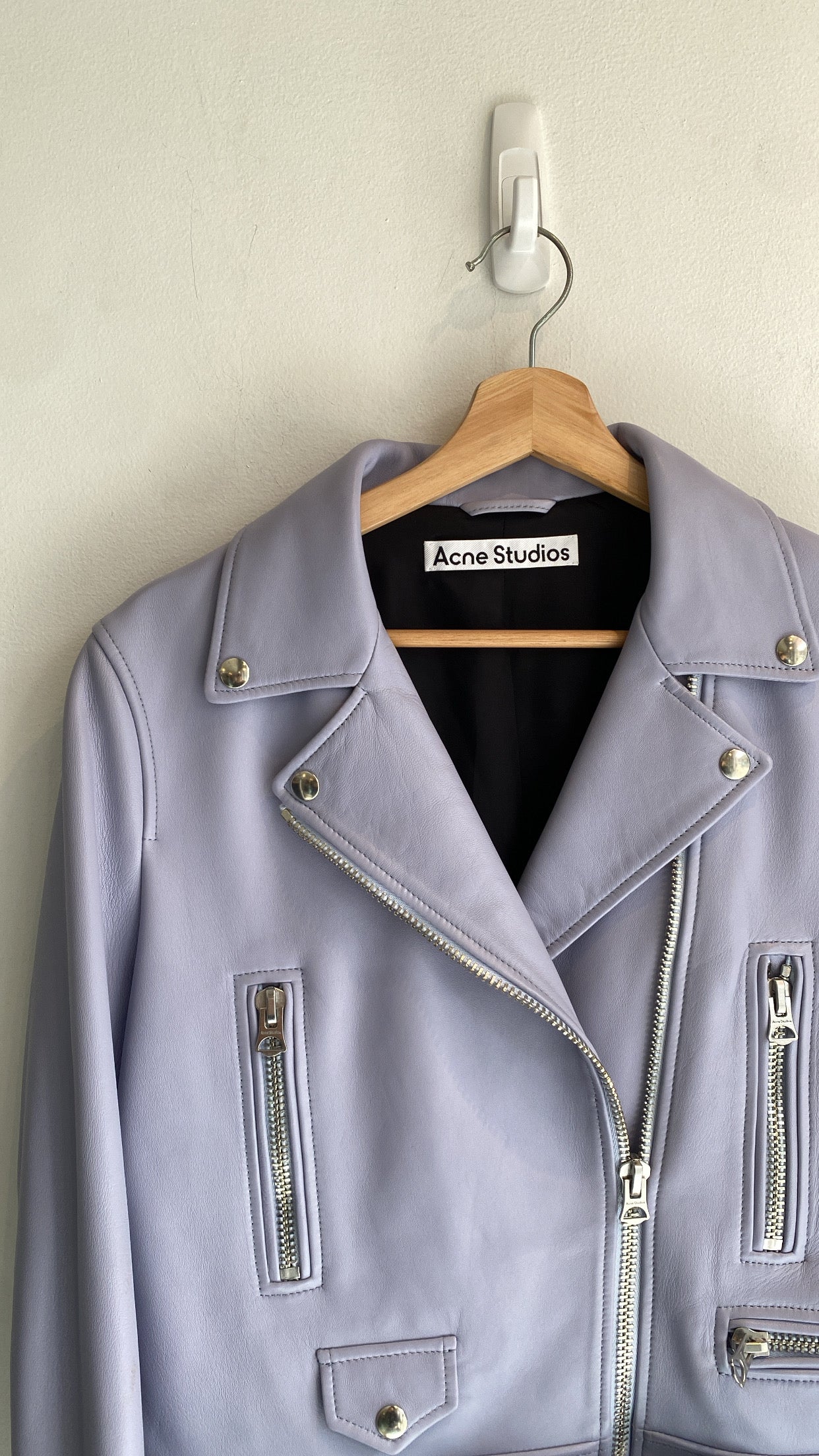Acne Studios Blue Moto Jacket - Genuine Leather Biker Jacket for Women, Size 40 - Perfect for Casual Outfits, Night Out & Motorcycle Riding