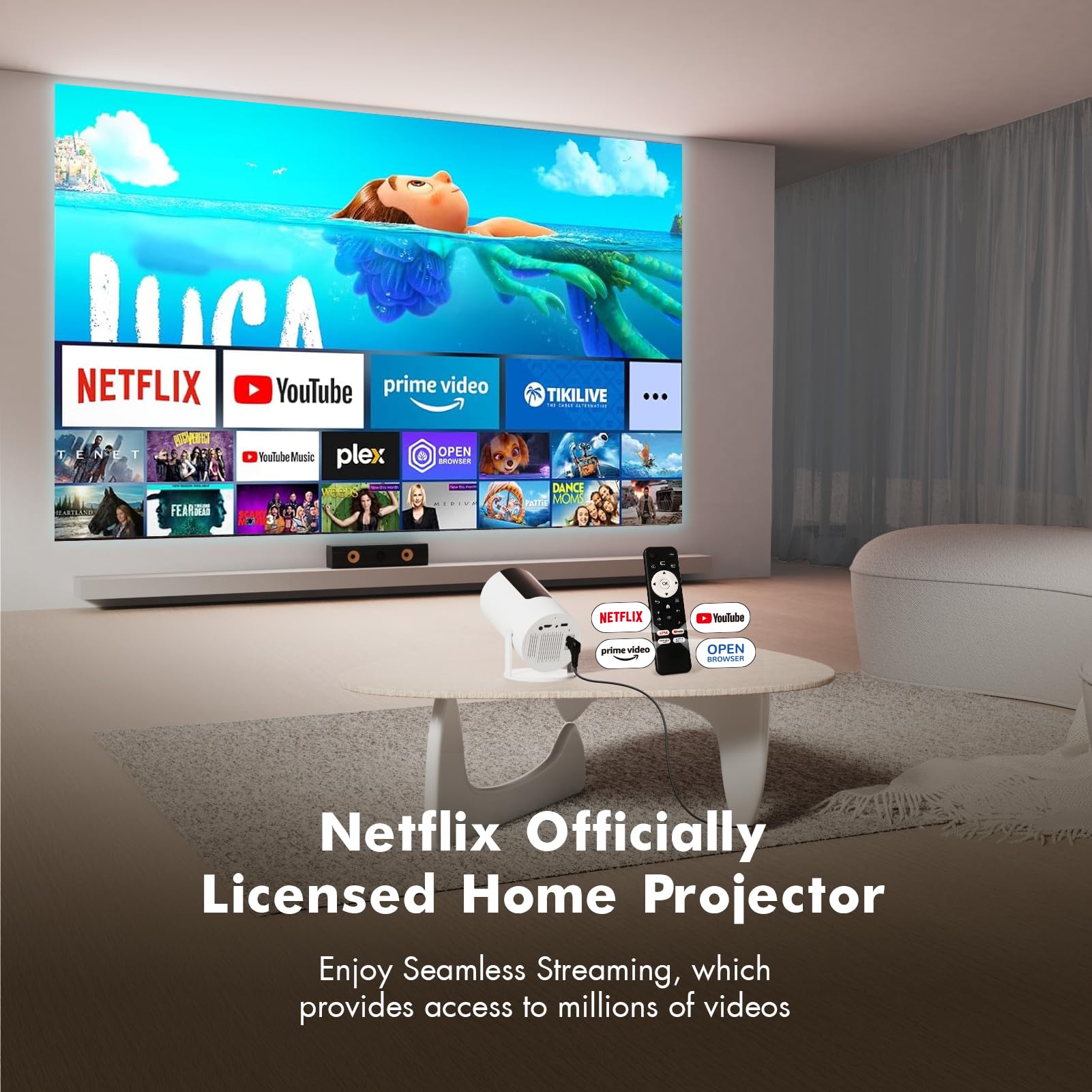 Tecaki Mini Portable Projector - Netflix Licensed 1080P/4K Support, AI Auto Keystone, WIFI6 & Bluetooth 5.2, 180° Rotatable for Home Theater & Outdoor Movies | Perfect for Camping, Backyard Nights & Bedroom Entertainment