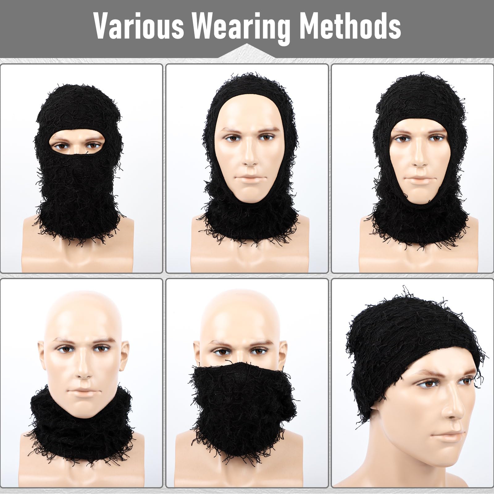 2 Pack Distressed Knitted Balaclava - Winter Full Face Ski Mask for Men & Women | Cold Weather Protection for Skiing, Snowboarding & Outdoor Activities