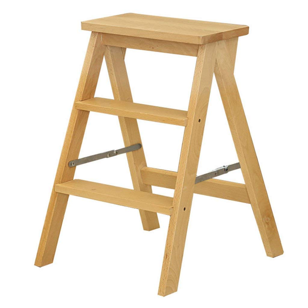 3-Step Solid Wood Folding Step Stool - Creative Dual Use Ladder Stool for Home, Multifunctional Mobile Step Stool for Indoor Use - Perfect for Kitchen, Bathroom, and Storage Spaces