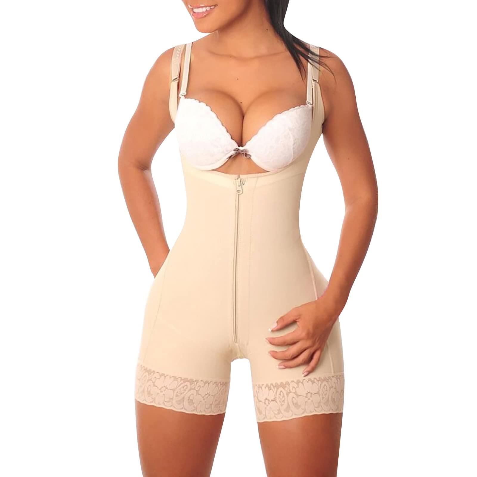 Lingding Women's Seamless Control Shapewear Bodysuit - Open Bust Mid Thigh Body Shaper Shorts for Tummy Control & Waist Cincher | Perfect for Contortionists, Dance Performances & Everyday Slimming