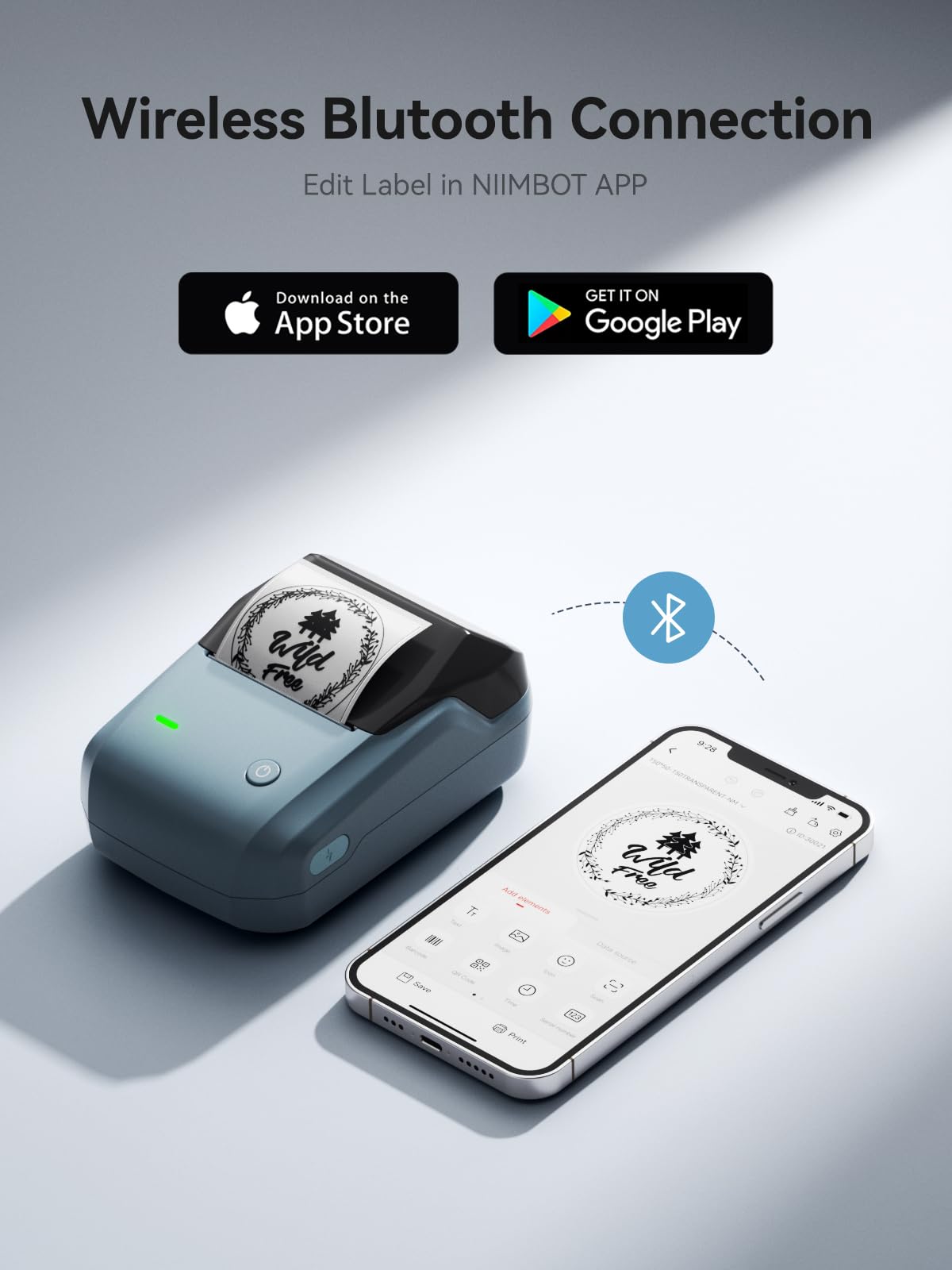 NIIMBOT B1 Bluetooth Label Printer with 1 Starter Roll - 20-50mm Thermal Label Maker for Retail, Office, Supermarket - Compatible with iOS & Android - Perfect for Shipping, Organizing & Inventory Management