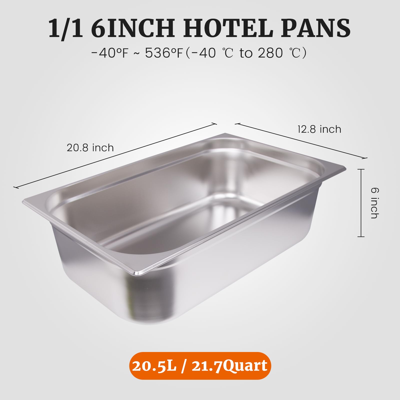 6-Pack Stainless Steel GN 1/1 Full Size Hotel Pans - 6 Inch Deep Commercial Food Containers for Catering, Restaurants, Buffets | Durable Steam Table Pans for Hotels, Parties & Food Service