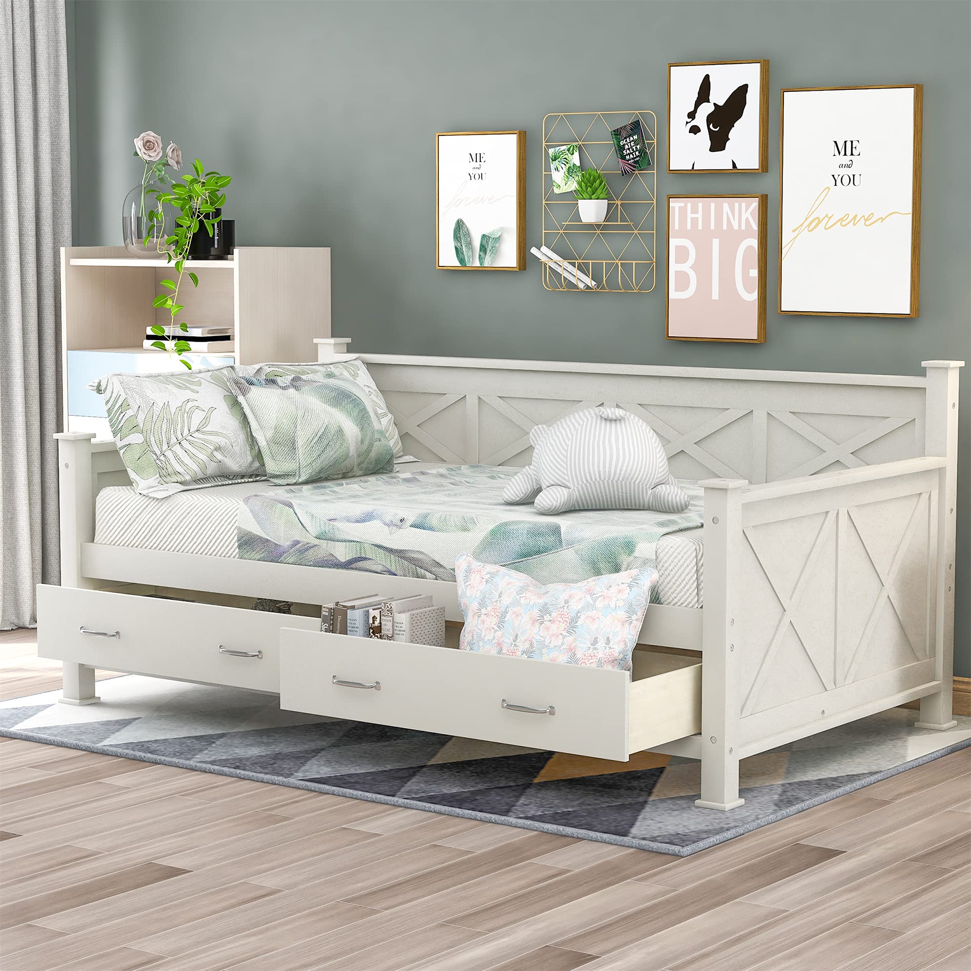 Harper & Bright Designs Twin Daybed with Storage Drawers - Solid Wood Frame, Modern Rustic Style Daybed for Guest Room or Kids Bedroom - Cream Finish, Twin Size (Perfect for Small Spaces & Sleepovers)