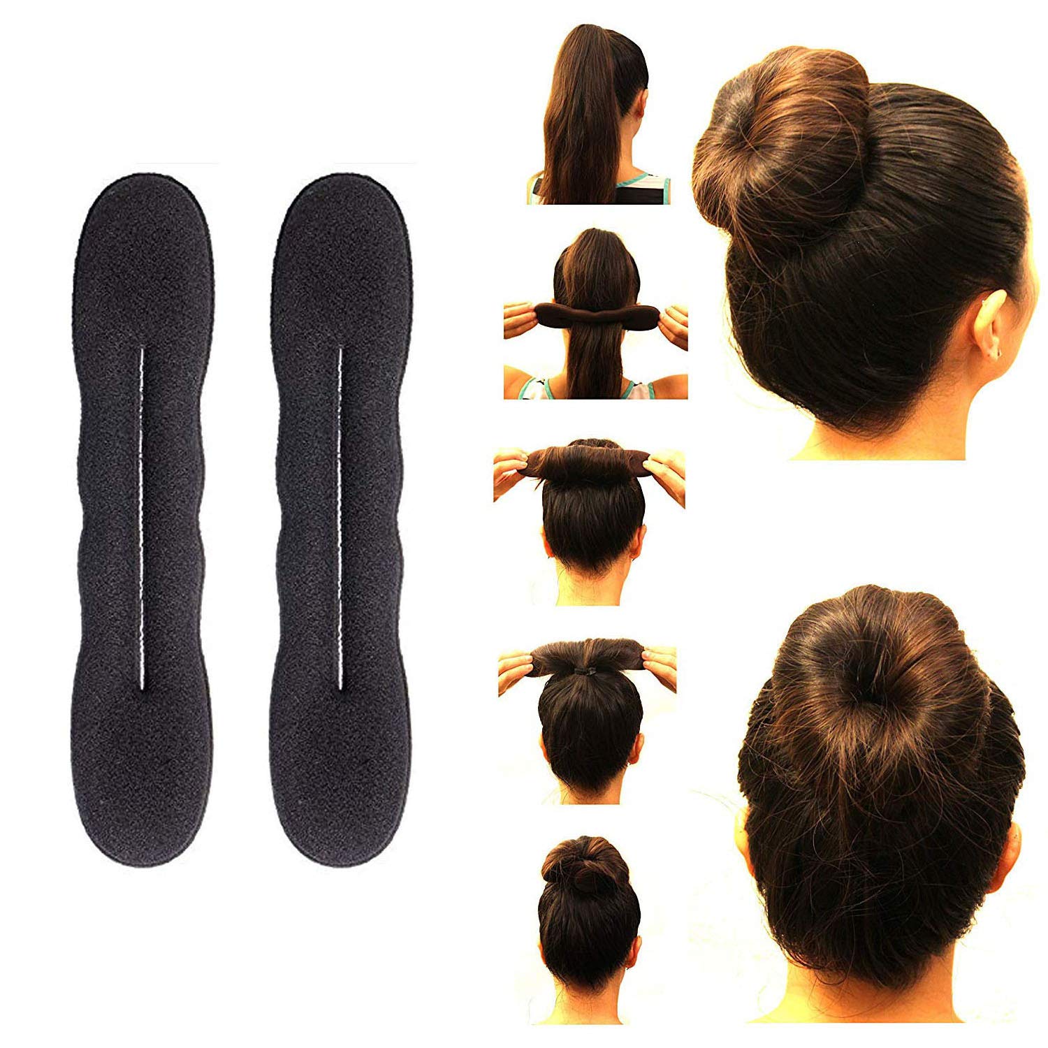 GuruEmbellish Set of 2 Black Juda Maker Magic Beauty Hairstyle Foam Sponge | Hair Styling Accessories for Women & Girls | Perfect for Curly, Wavy & Updo Hairstyles