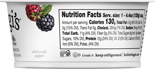 Siggi's Icelandic Strained Whole Milk Yogurt Mixed Berry 4.4 oz - High Protein Thick Yogurt Snack for Breakfast, Lunch Box & Healthy On-the-Go Snacking