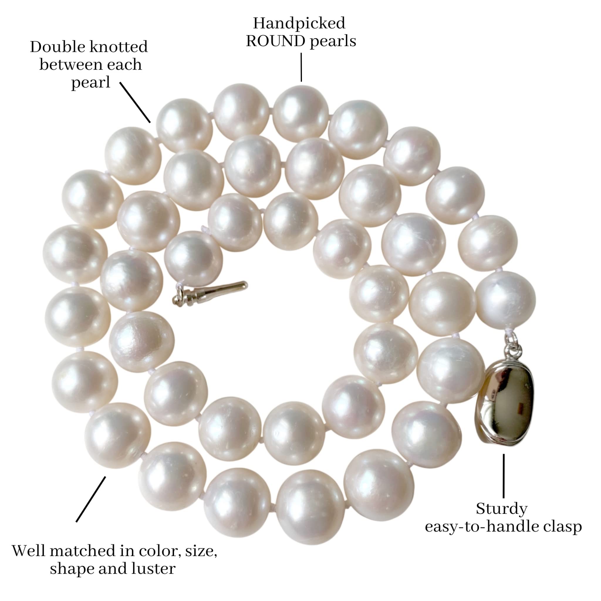 Real Pearl Necklace for Women - Freshwater Cultured Pearls, Sterling Silver for Wedding & Gifts