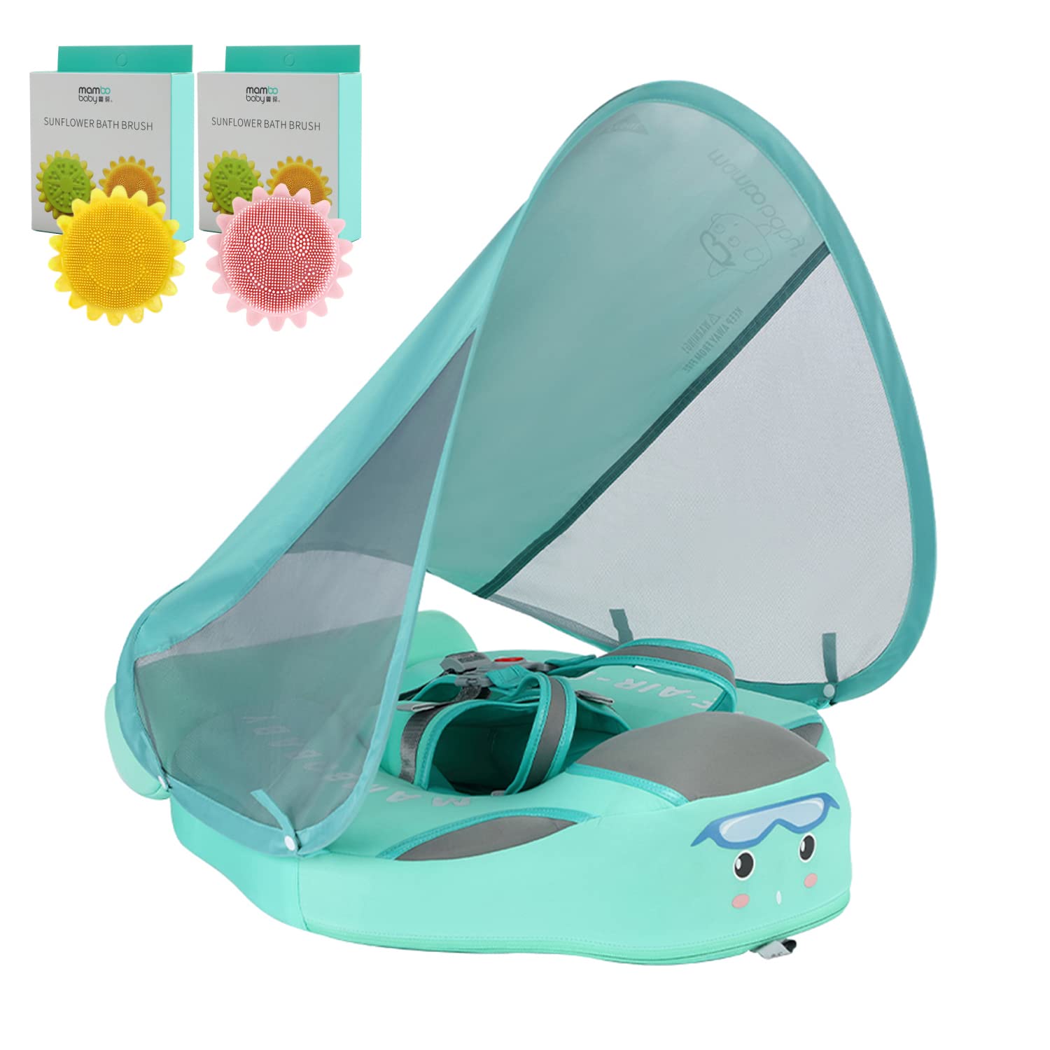 Mambobaby Baby Pool Float with Canopy & Tail - Non-Inflatable Solid Baby Swim Float, Soft Waterproof & Skin-Friendly Material for Infants - Perfect for Swimming, Beach, and Backyard Water Play