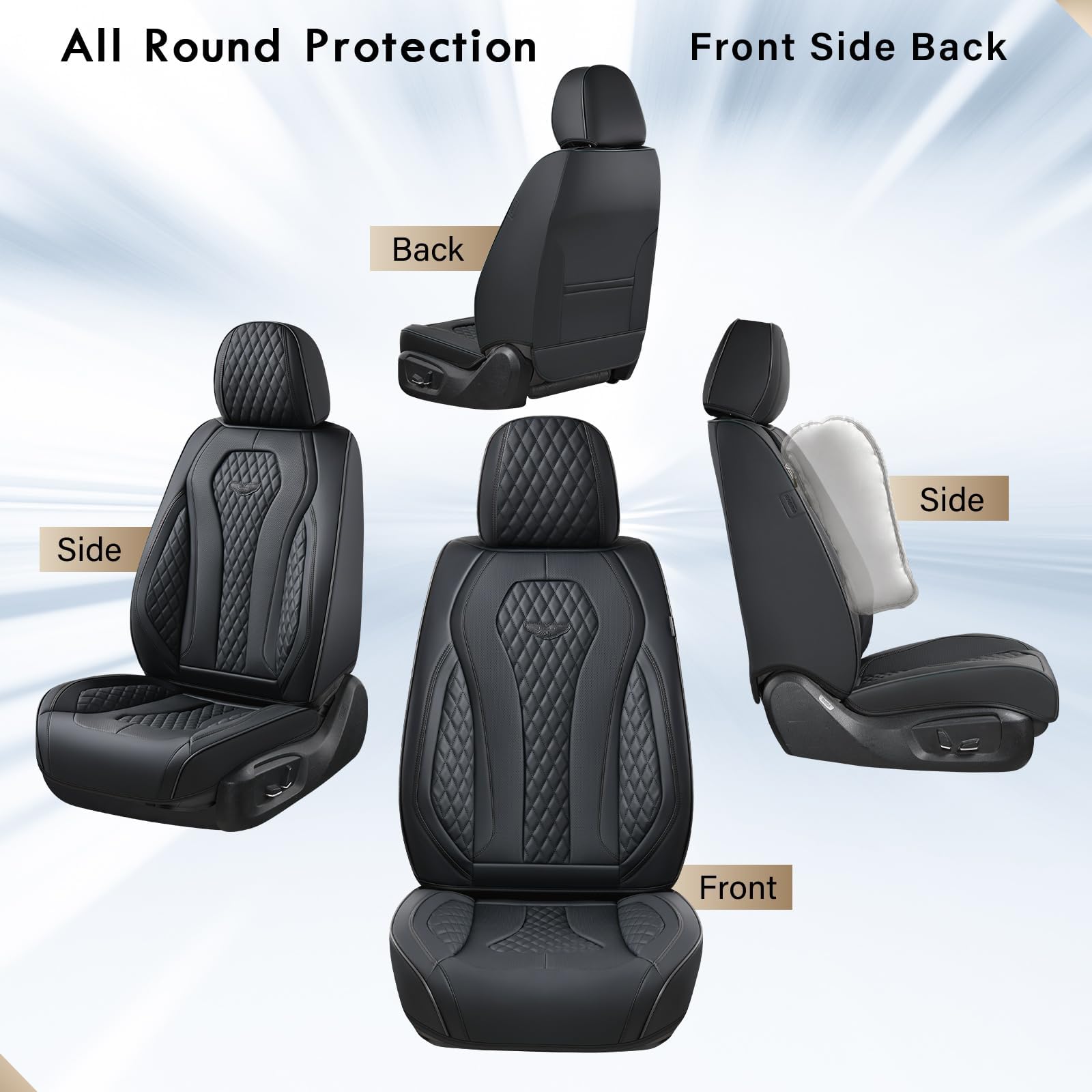 Coverado Universal Waterproof Leatherette Car Seat Covers - Front Seat Protectors for Most Vehicles | Black Auto Seat Cushion Covers | Perfect for Daily Commuting, Road Trips & Pet Protection