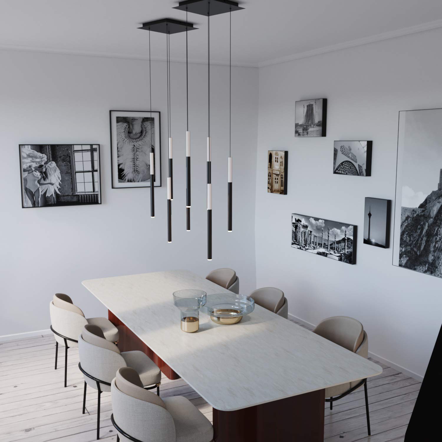 ALTAIR 4 Mini Pendant Lighting White-Black - LED Hanging Light Fixture for Kitchen Island, Bar, Foyer - Cluster Pendants - Dimmable, Adjustable Wire, Bulb Included - Perfect for Modern Dining Room, Bedroom, and Office Lighting