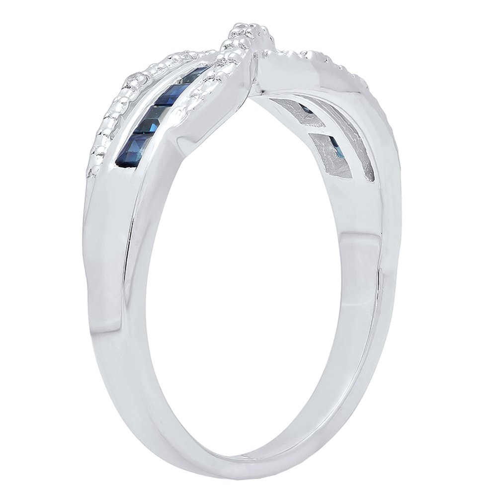 Princess Blue Sapphire & Round White Diamond Engagement Ring for Women - Sterling Silver Swirl Style | Dazzlingrock Collection | Perfect for Proposals, Anniversaries & Special Occasions