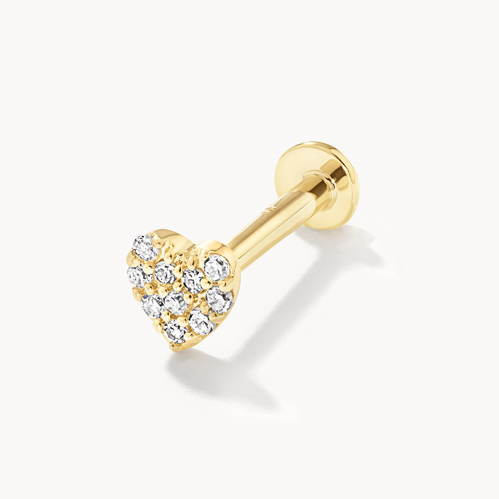 10K Gold Diamond Pave Heart Helix Single Stud Earring – Elegant Cartilage Piercing Jewelry for Women, Perfect for Parties, Dates & Special Occasions