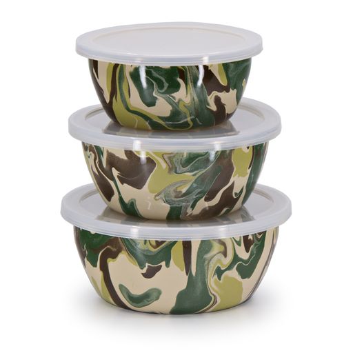 3-Piece Camouflage Enamel Nesting Bowls Set - Durable & Lightweight for Camping, Picnics, and Outdoor Dining