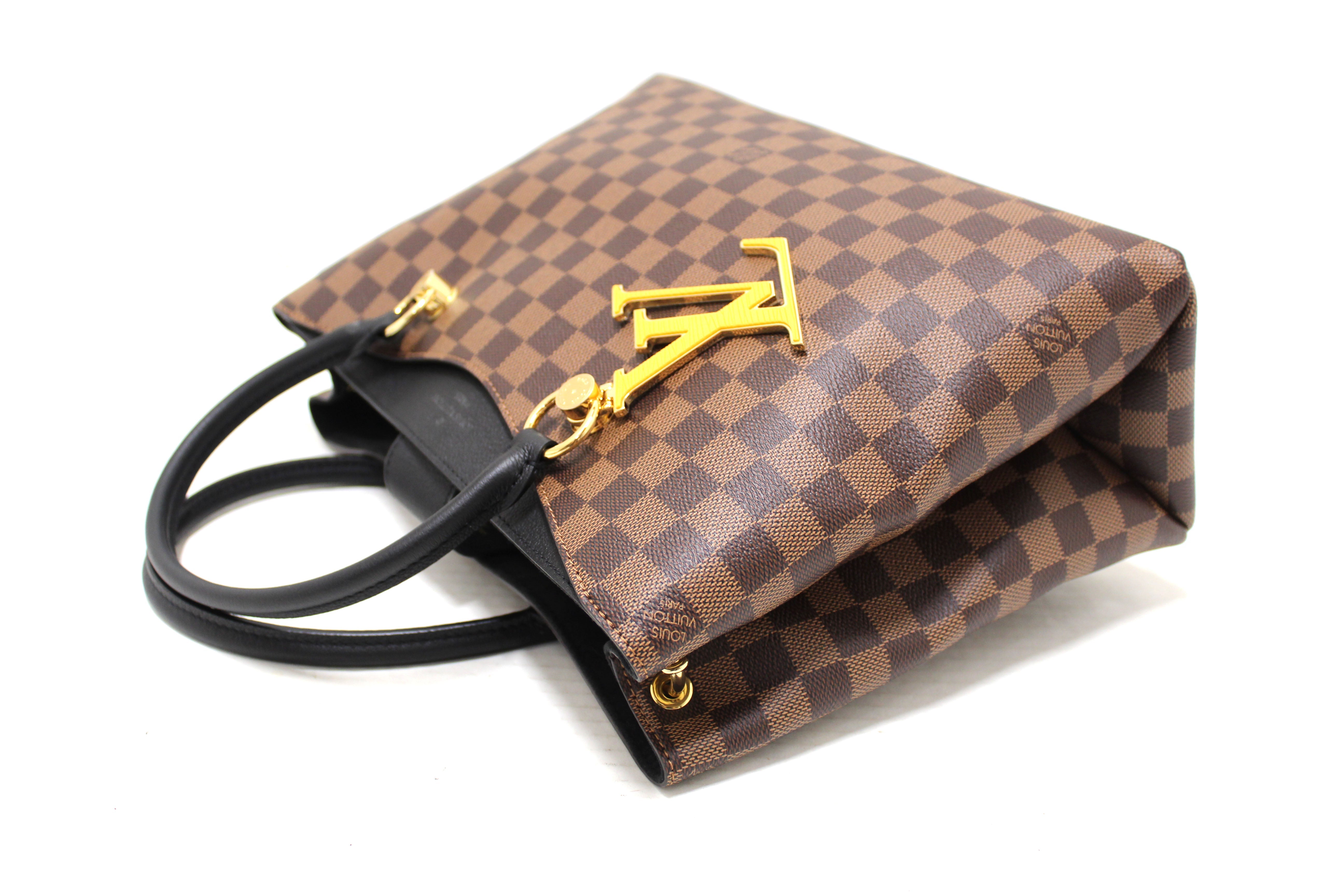 Authentic Louis Vuitton Damier Ebene Canvas Riverside Bag with Black Leather Trim - Luxury Designer Handbag for Women, Perfect for Work, Travel & Everyday Use