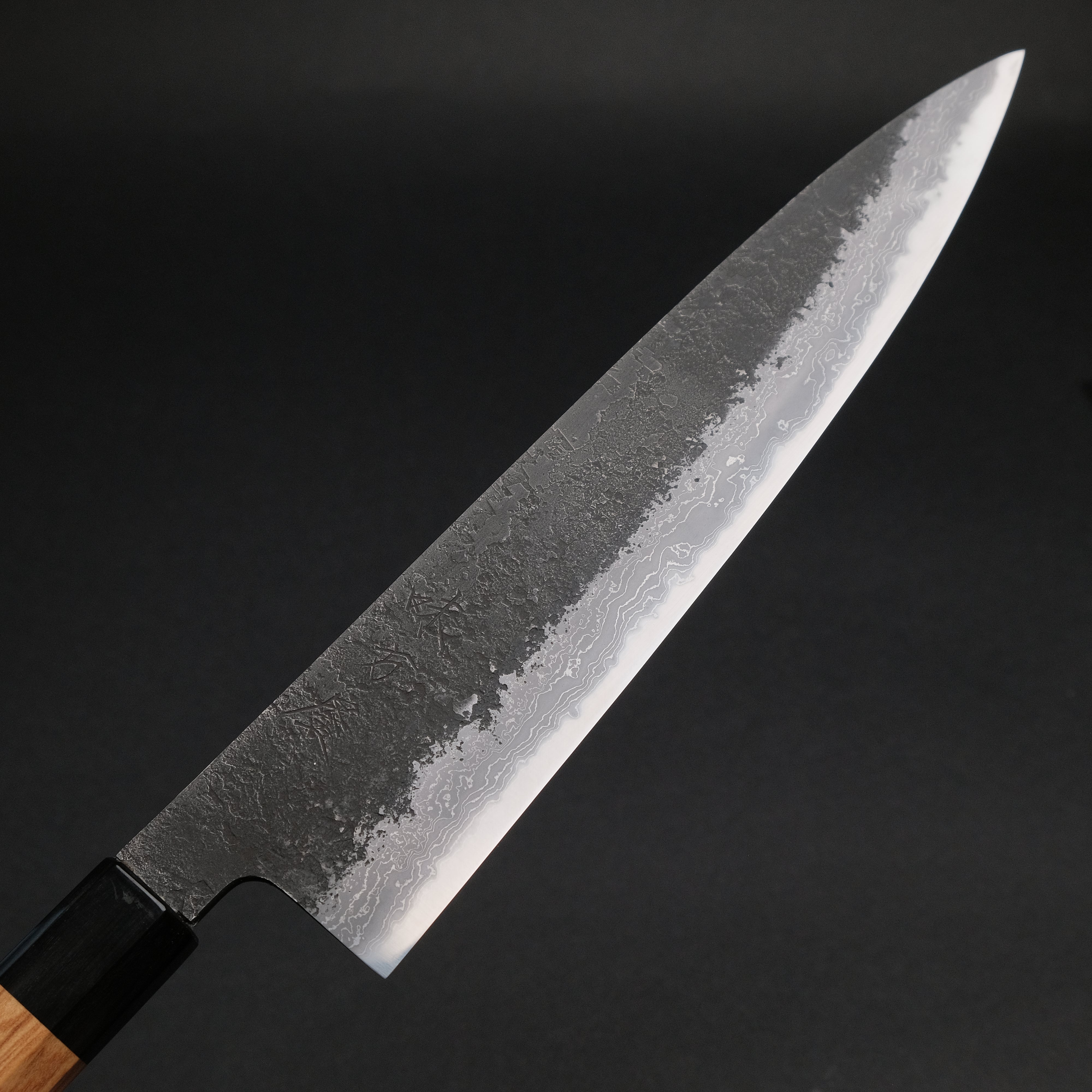 Premium Ajikataya White #2 Nashiji Damascus Gyuto 240mm Japanese Chef Knife - Olive Wood & Buffalo Horn Handle - Perfect for Sushi, Meat Slicing & Professional Kitchen Use