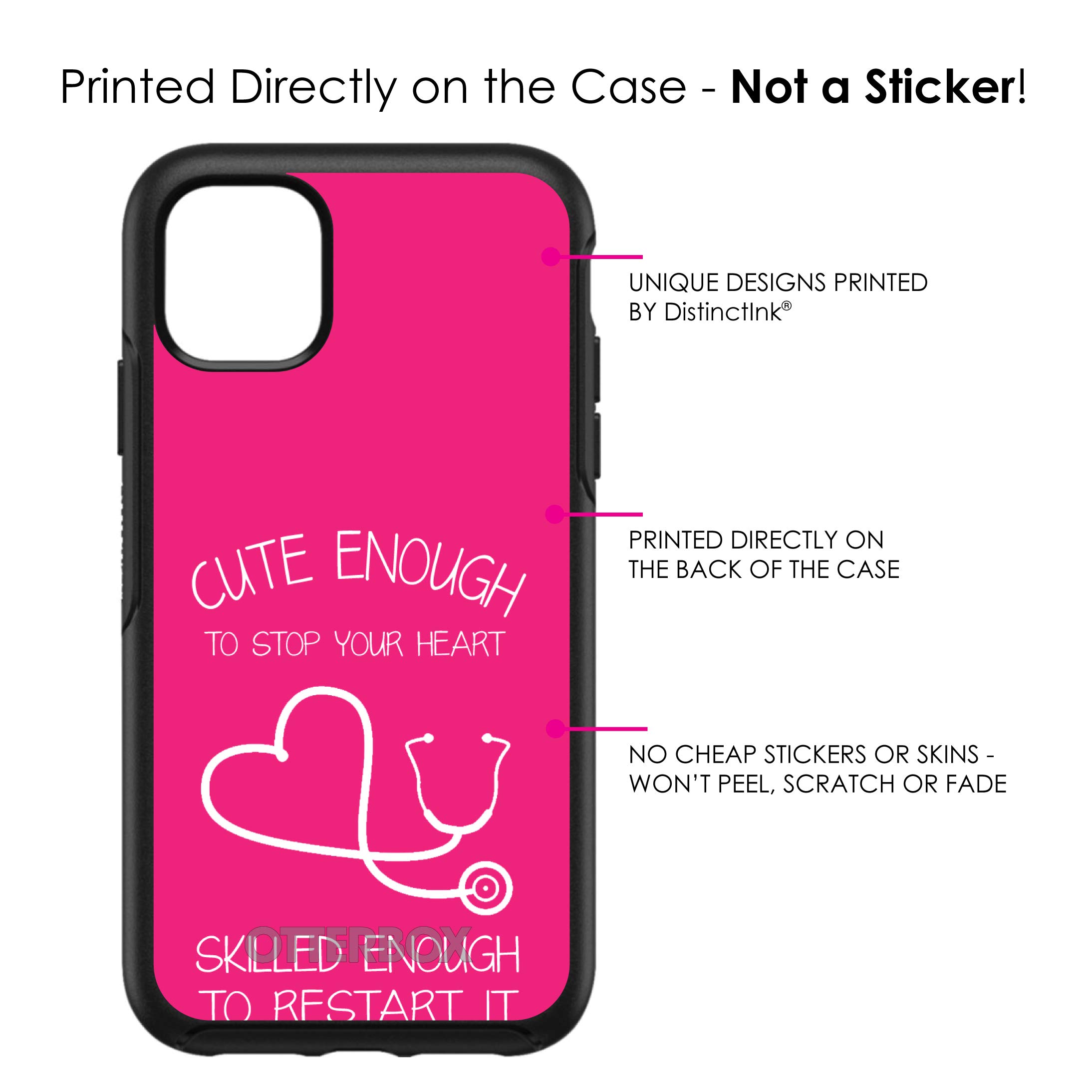 DistinctInk iPhone 11 Pro Case (5.8 Inch) - Premium Protective Phone Cover Compatible with OtterBox Symmetry - Custom Black & Hot Pink Nurse Stethoscope Heart Design - Show Support for Healthcare Workers - Perfect Gift for Nurses, Doctors & Medical Professionals
