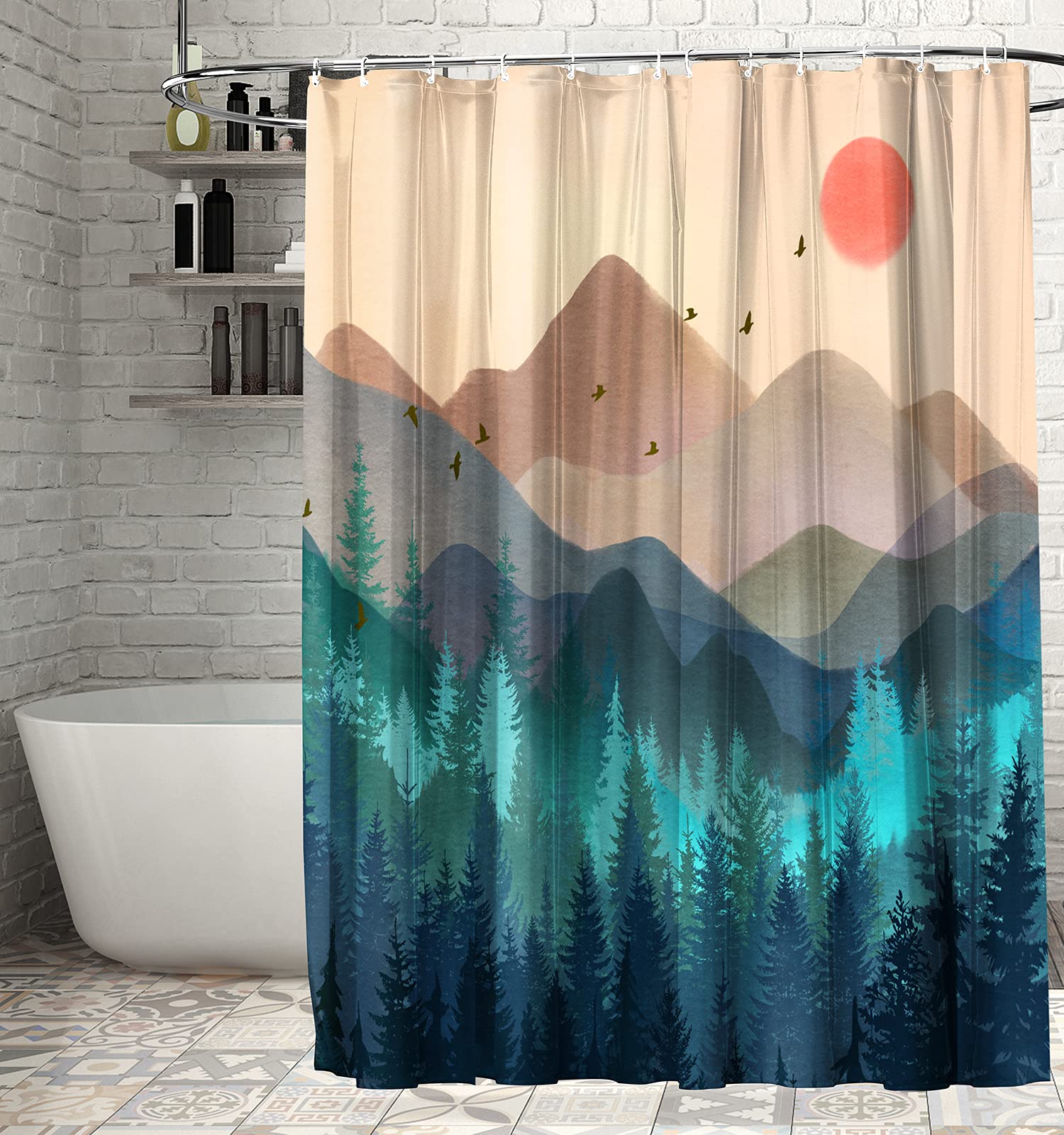 Forest Themed Waterproof Shower Curtain Set - 72x72 Inch Nature Inspired Bathroom Decor with 12 Hooks | Perfect for Spa-Like Showers & Cozy Bathroom Makeovers