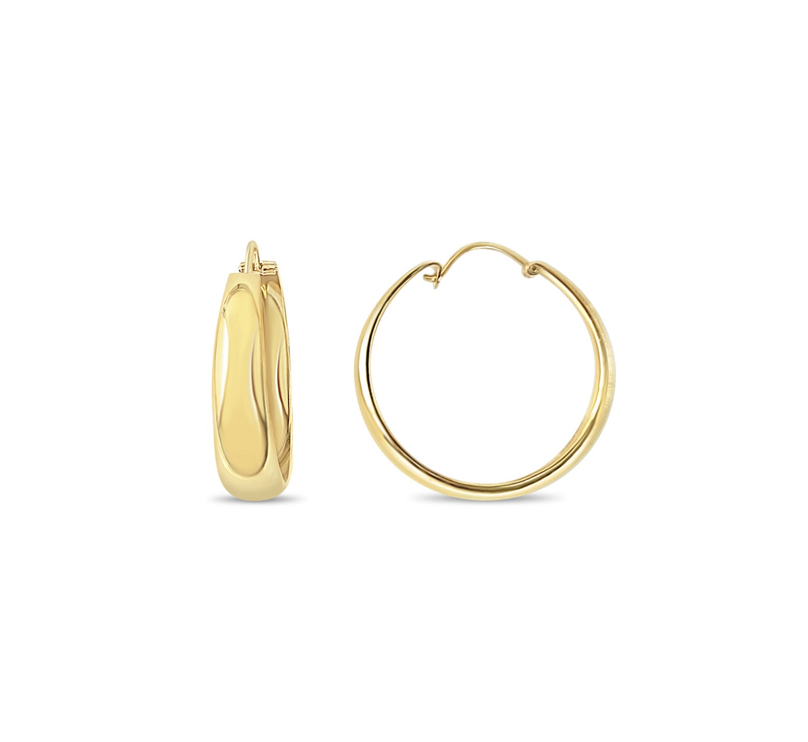 14K Yellow Gold Tapered Polished 1 Inch Hoop Earrings for Women - Perfect for Everyday Wear, Parties & Special Occasions