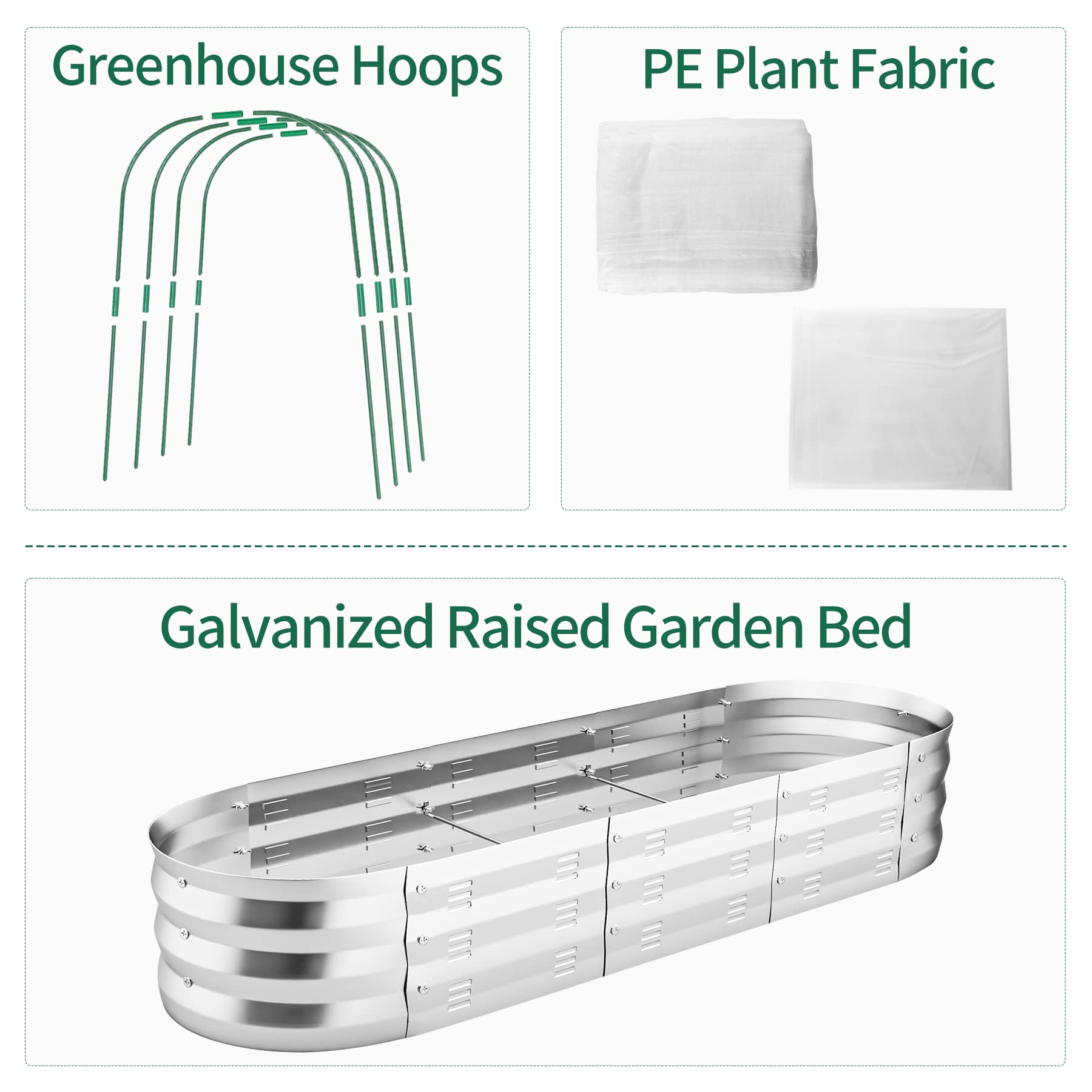 POTEY 4x8ft Raised Garden Bed with Greenhouse Cover - Galvanized Steel Planter Box for Vegetables, Fruits, Flowers & Herbs - Outdoor Gardening Kit for Backyard, Patio & Urban Farming
