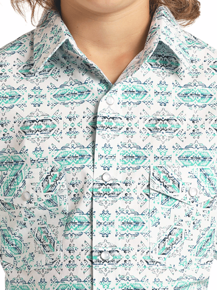 Panhandle R2S3254 Boys' Long Sleeve Snap Button Shirt in Turquoise - Perfect for School, Playdates & Special Occasions