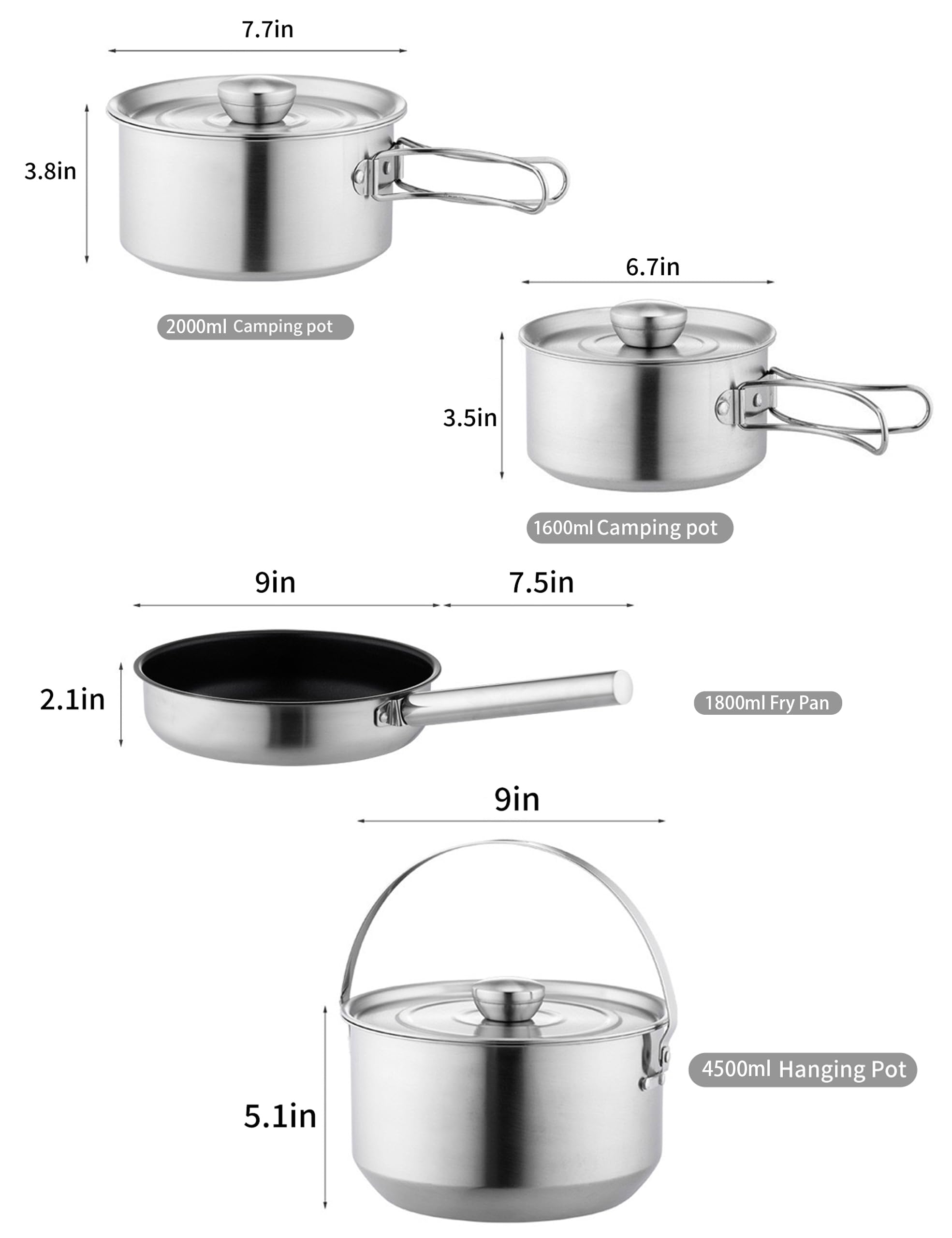 **CampPro Stainless Steel Camping Cookware Set for 4-8 People – Portable Camping Pots & Pans with Carrying Bag – Perfect for Campfire Cooking, RV Trips, Backyard Picnics & Outdoor Adventures**