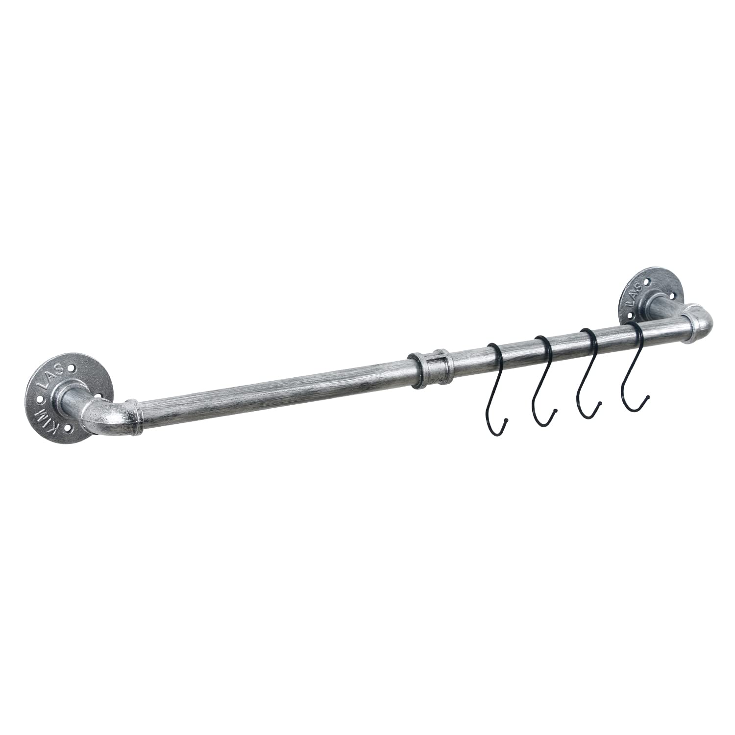HouseAid 24 Inch Industrial Pipe Towel Bar - Vintage Farmhouse Iron Hand Towel Holder - Antique Silver Wall Mounted Bathroom Towel Rod with Hooks - Perfect for Rustic, Farmhouse & Industrial Style Bathrooms