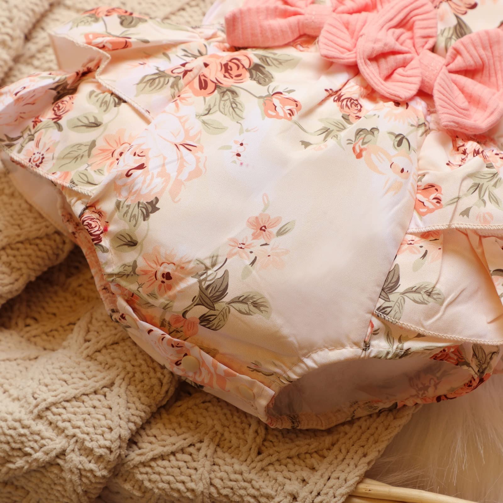 Newborn Baby Girl Clothes - Floral Romper Dress with Ruffled Sleeves & Headband | Cute Infant Jumpsuit for Spring & Summer | Perfect for Photo Shoots, Parties & Daily Wear