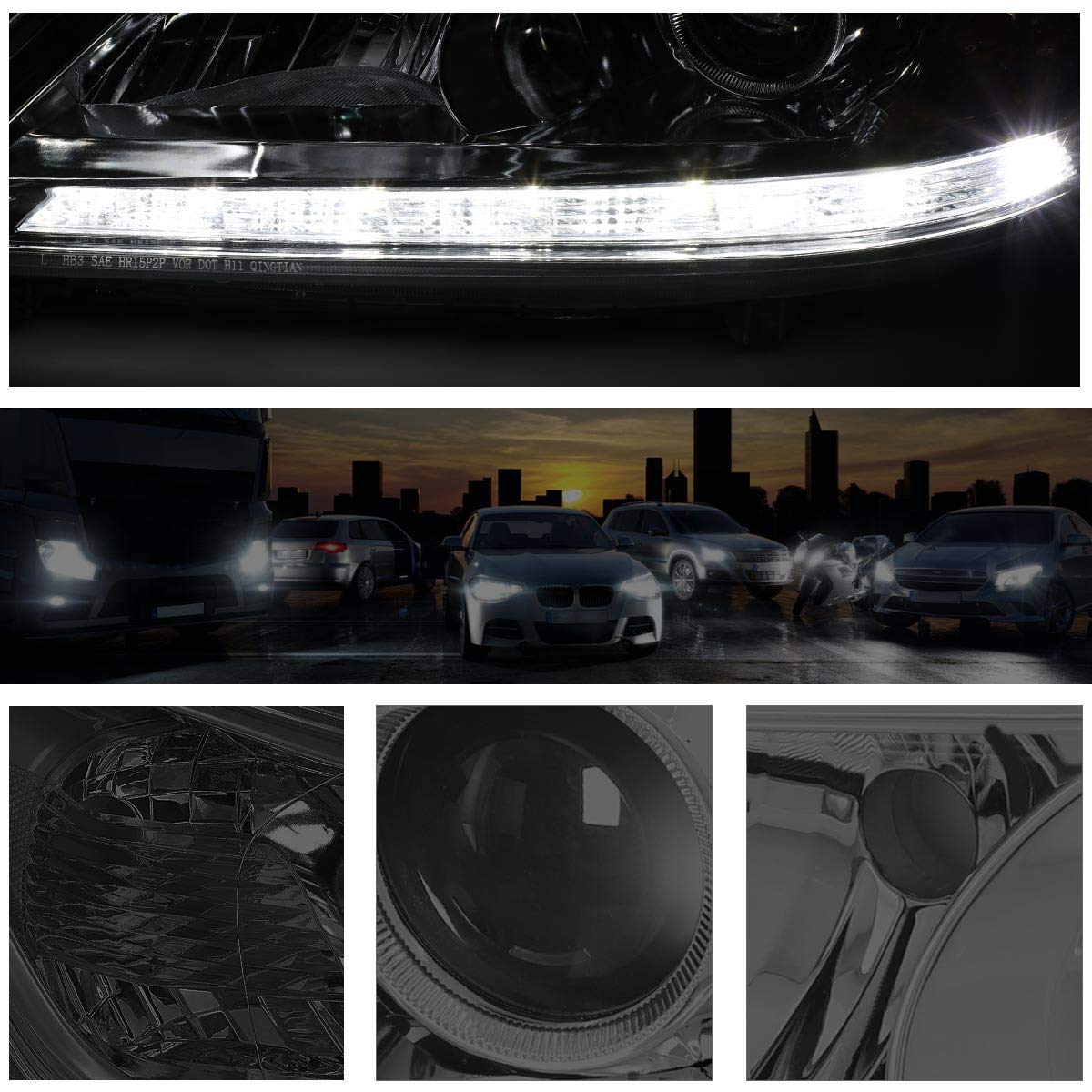 PM PERFORMOTOR Projector Headlights Assembly with LED DRL - Smoked Lens & Clear Corner - Compatible with 2013-2015 Honda Accord - Upgrade Your Car's Style & Night Visibility for Safer Driving