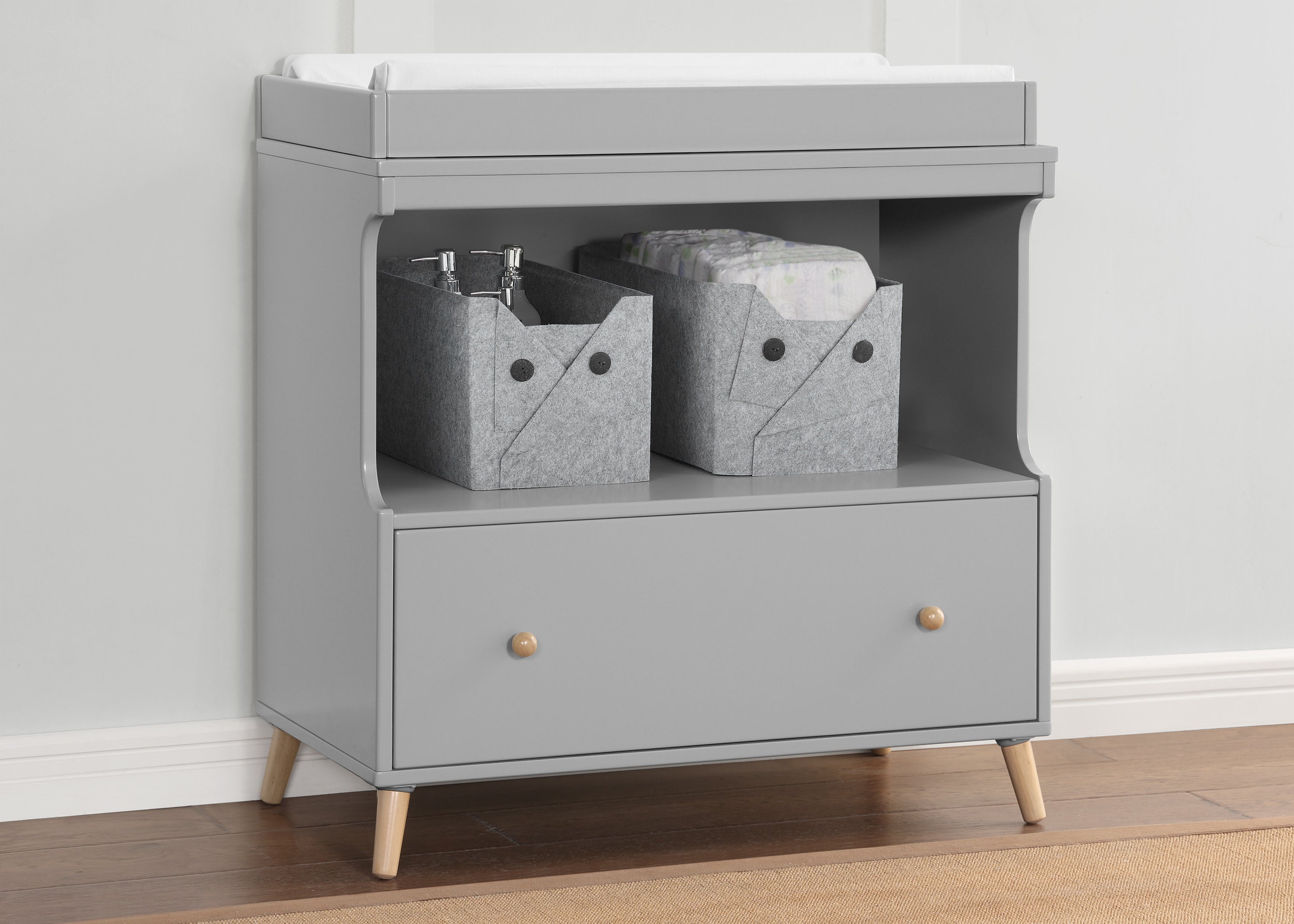 Essex Convertible Baby Changing Table with Storage Drawer - Nursery Dresser for Diaper Changing & Baby Care Essentials Organization