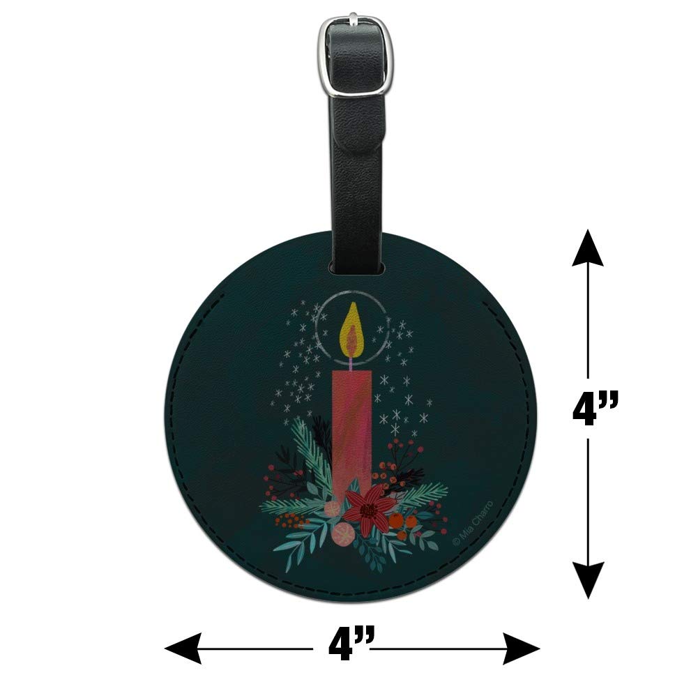 Round Leather Christmas Candle Luggage Tag - Personalized Carry-On Suitcase ID Tag for Travel Bags | Perfect for Holiday Gifts & Vacation Identification