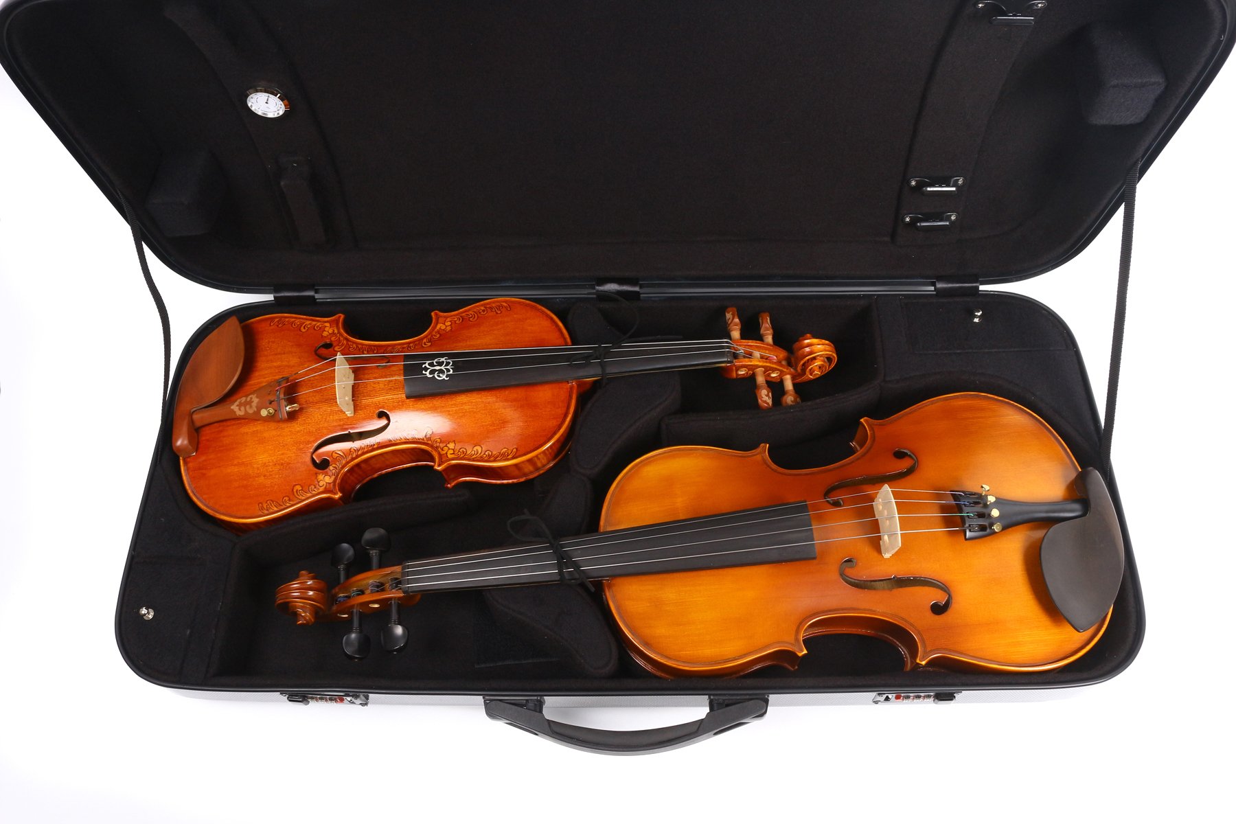 Yinfente Double Violin/Viola Case - Carbon Fiber 4/4 Full Size Black & White (White) - Durable Protection for Musicians | Perfect for Travel & Performances