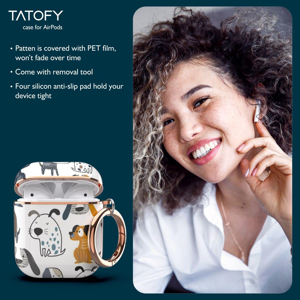 TATOFY AirPods 1 & 2 Protective Case - Stylish Flower Pattern Hard Cover with Clip for Women & Girls (Puppy Design) - Perfect for Daily Use, Travel & Gift Giving