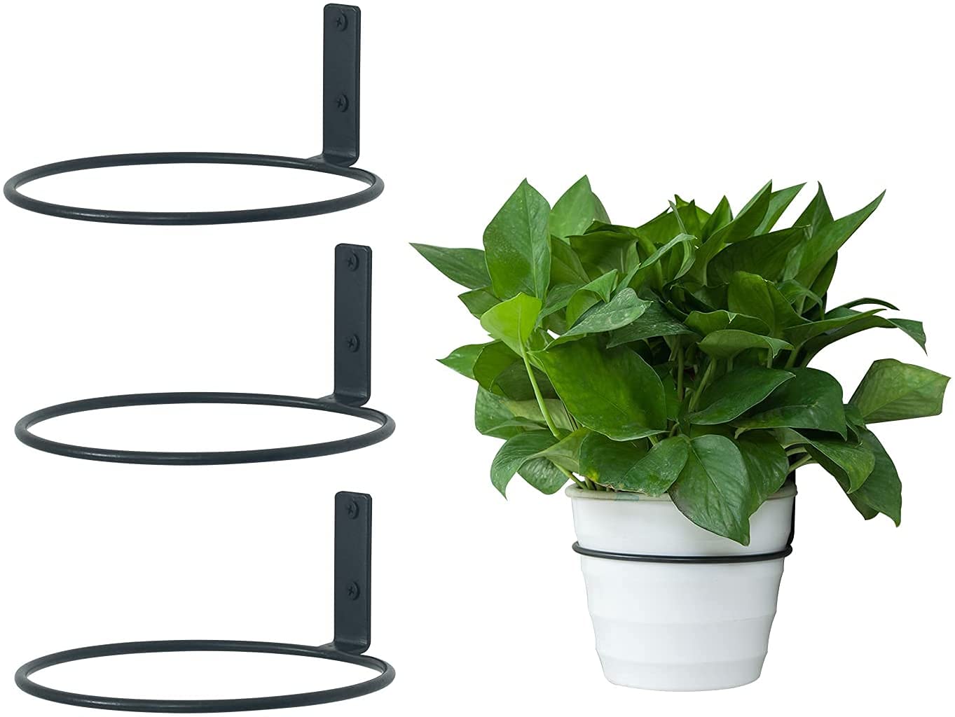 4 Inch Metal Plant Pot Hanger Rings - Set of 3 Wall Mounted Iron Black Planter Brackets for Indoor/Outdoor Flower Pots - Perfect for Balcony, Garden & Home Decor