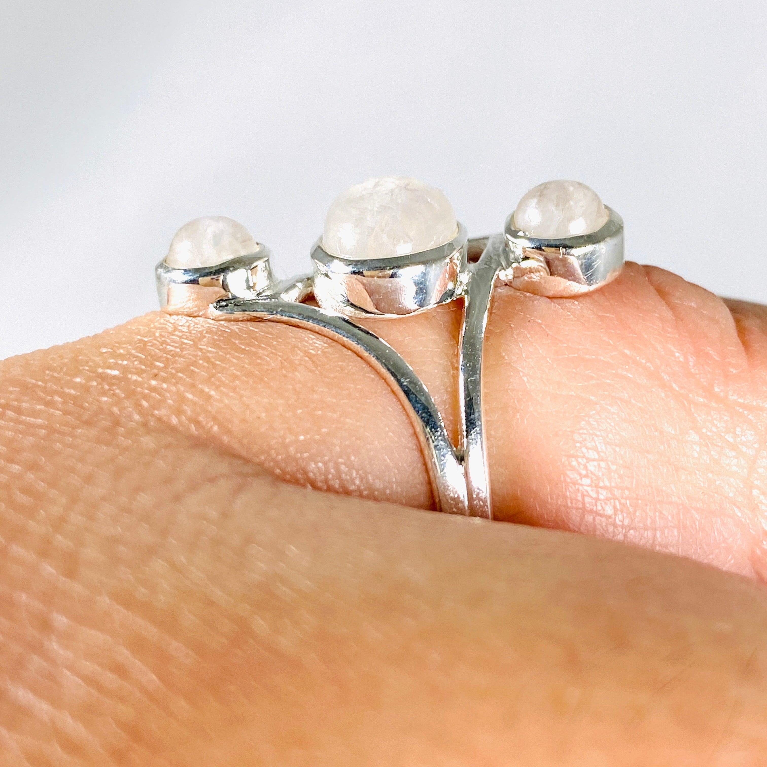 Moonstone Triple Stone Ring R3976 - Elegant Sterling Silver Jewelry for Women, Perfect for Weddings, Parties & Everyday Wear