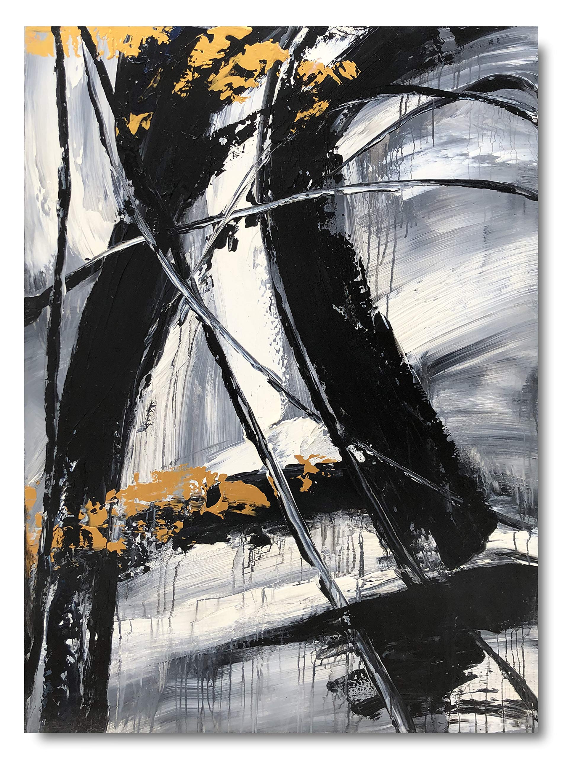 Yihui Arts Black and White Abstract Oil Painting - Large 28x40 Inch Modern Canvas Wall Art for Living Room, Bedroom & Office Decor - Perfect for Contemporary Home Interior Design