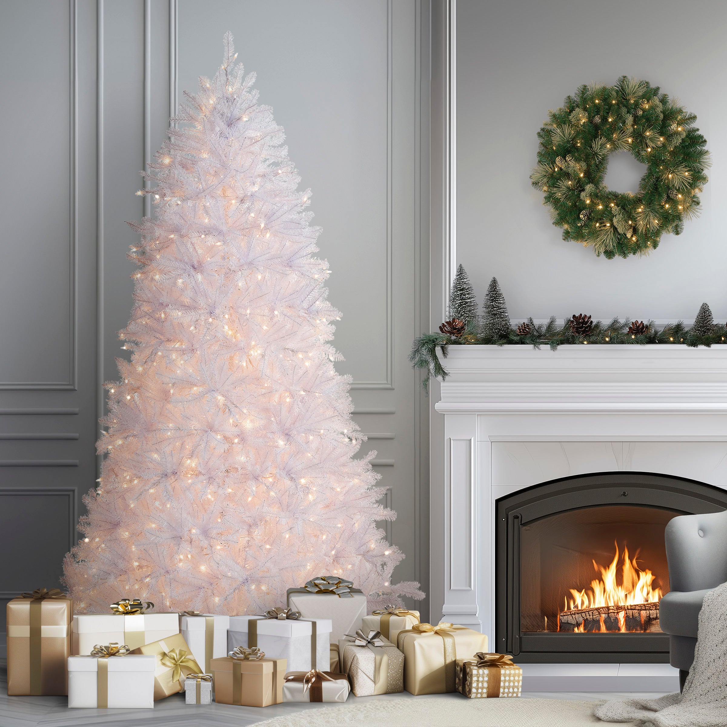 7.5 ft Pre-Lit Dunhill Fir Artificial Christmas Tree with Clear LED Lights - Perfect for Home, Office, and Holiday Decorations