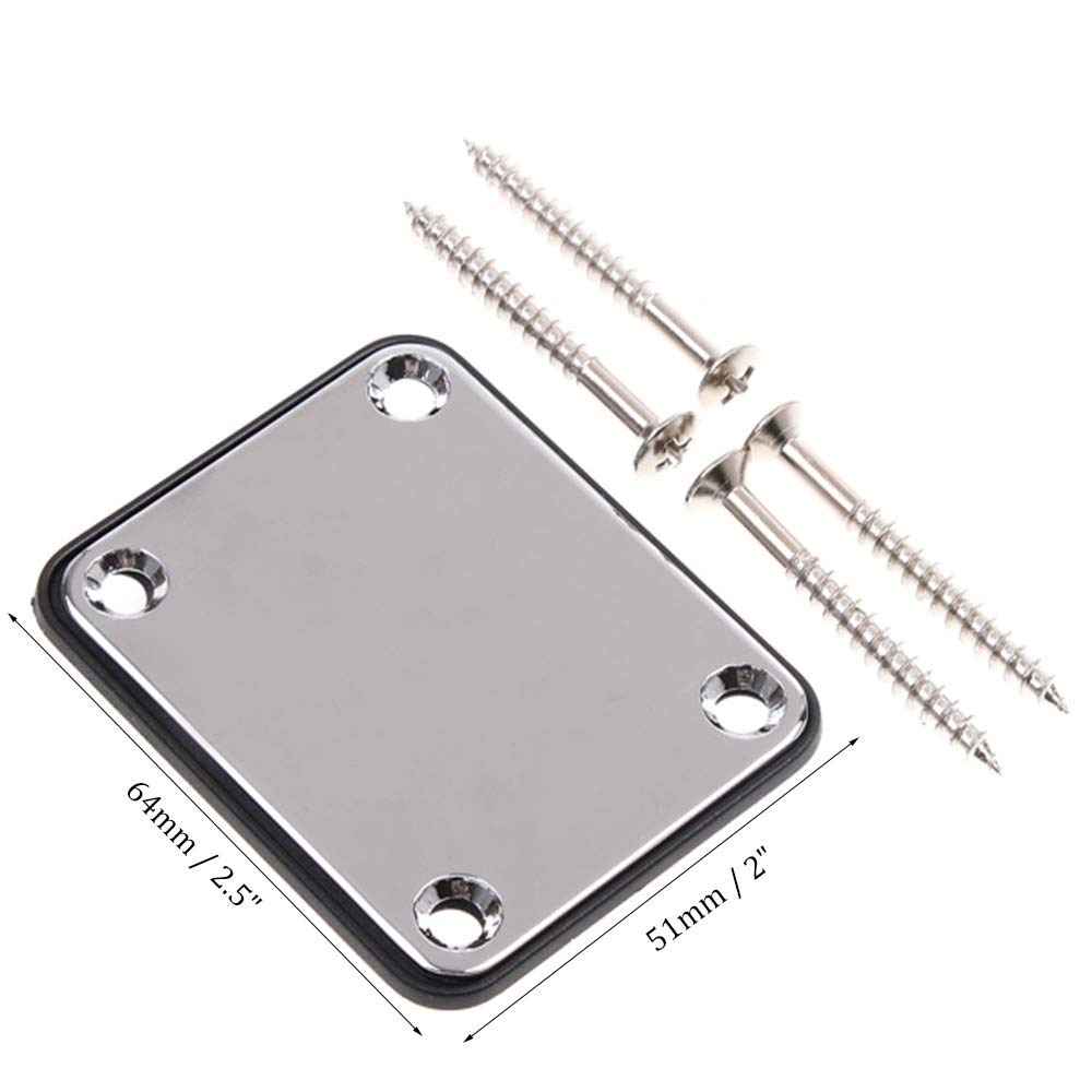 2 Pack Chrome Guitar Neck Plates with Plastic Mat - Compatible with Strat & Tele Style Electric Guitars - Replacement Parts for DIY Guitar Repair & Maintenance - Perfect for Home Studio, Live Performances & Music Enthusiasts