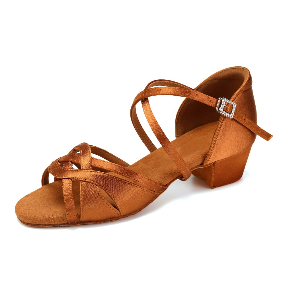 Hipposeus Girls Latin Dance Shoes - Satin Ballroom & Salsa Shoes for Practice & Performance with Suede Sole | Perfect for Competition, Studio Training & Dance Recitals