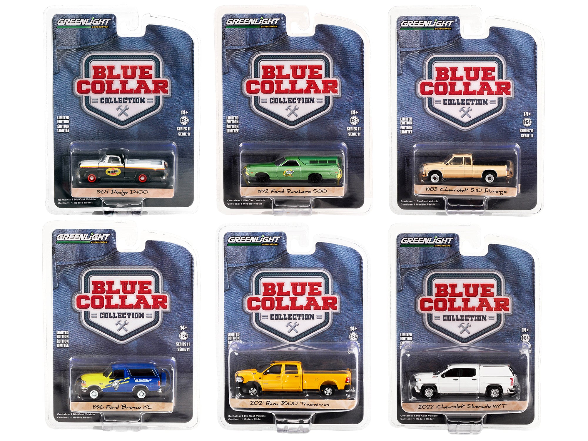 Greenlight Blue Collar Collection - Set of 6 Diecast Model Cars 1/64 Scale for Collectors & Display | Perfect for Car Enthusiasts, Gift Giving & Home Decor