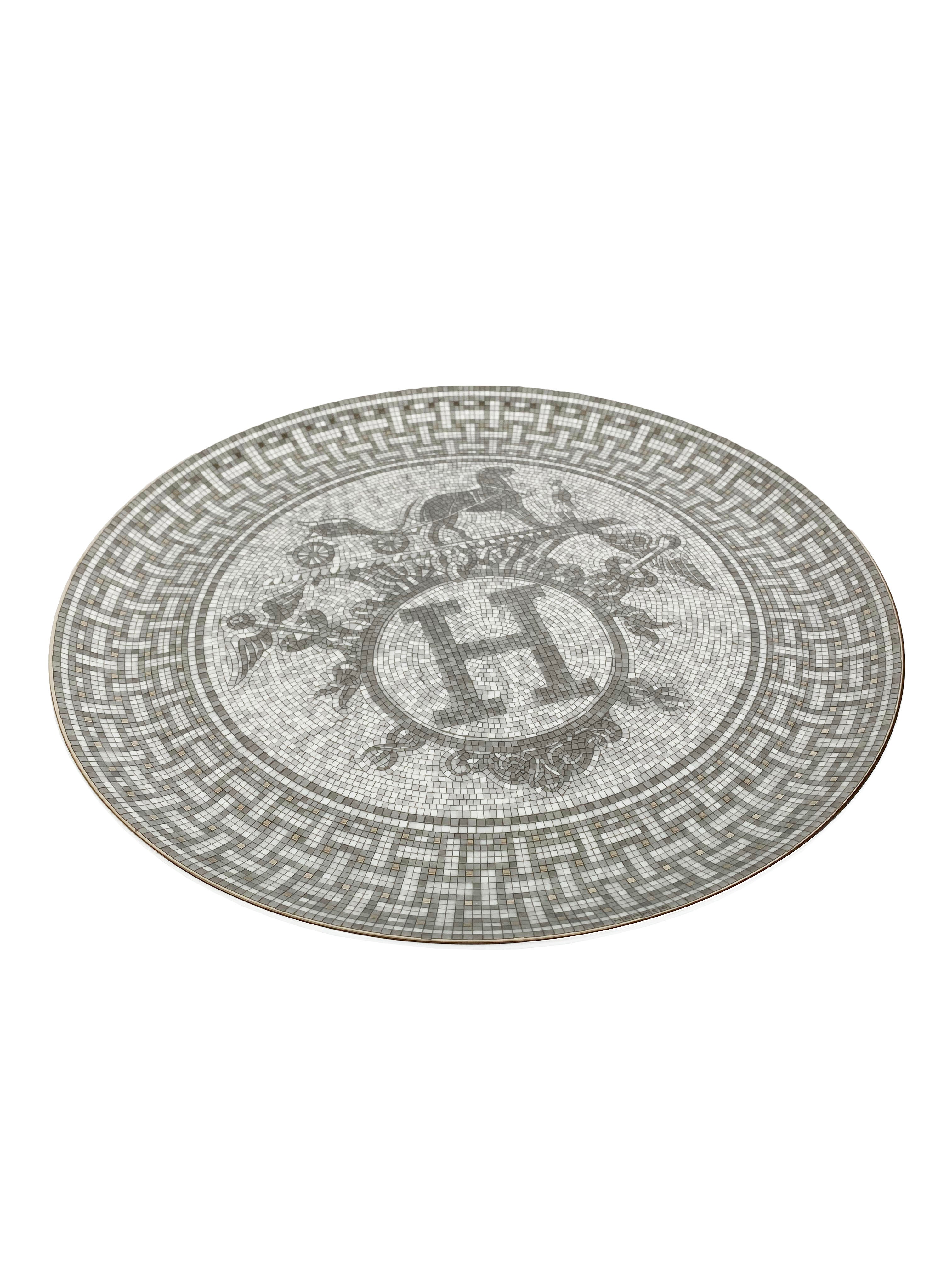 Luxury Hermes Mosaique Au 24 Platinum Tart Platter - Elegant Serving Tray for Desserts, Appetizers & Entertaining - Perfect for Dinner Parties, Tea Time & Special Occasions