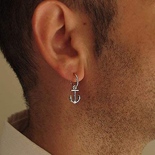 Sterling Silver Anchor Hoop Earrings for Men - Nautical Jewelry, Dangle Drop Earrings - Perfect for Gifts, Casual Wear & Beach Outfits