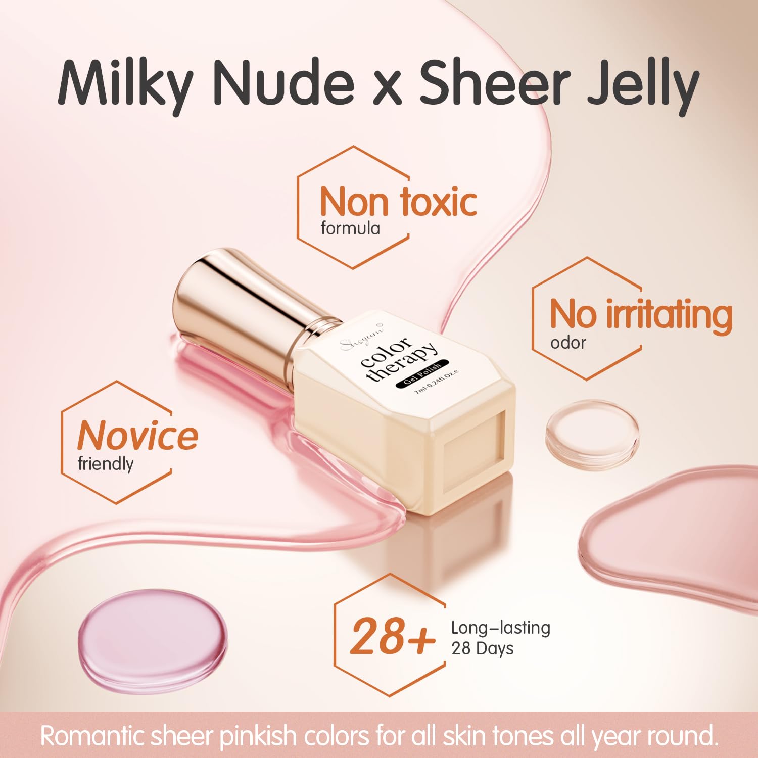 Nude Pink Gel Nail Polish Set - 6 Colors Sheer Milky White Jelly Gel Polish for All Seasons & Skin Tones | Neutral Soak Off LED Gel Nail Kit for DIY Manicure at Home | Perfect for Everyday Wear, Bridal Nails & Special Occasions