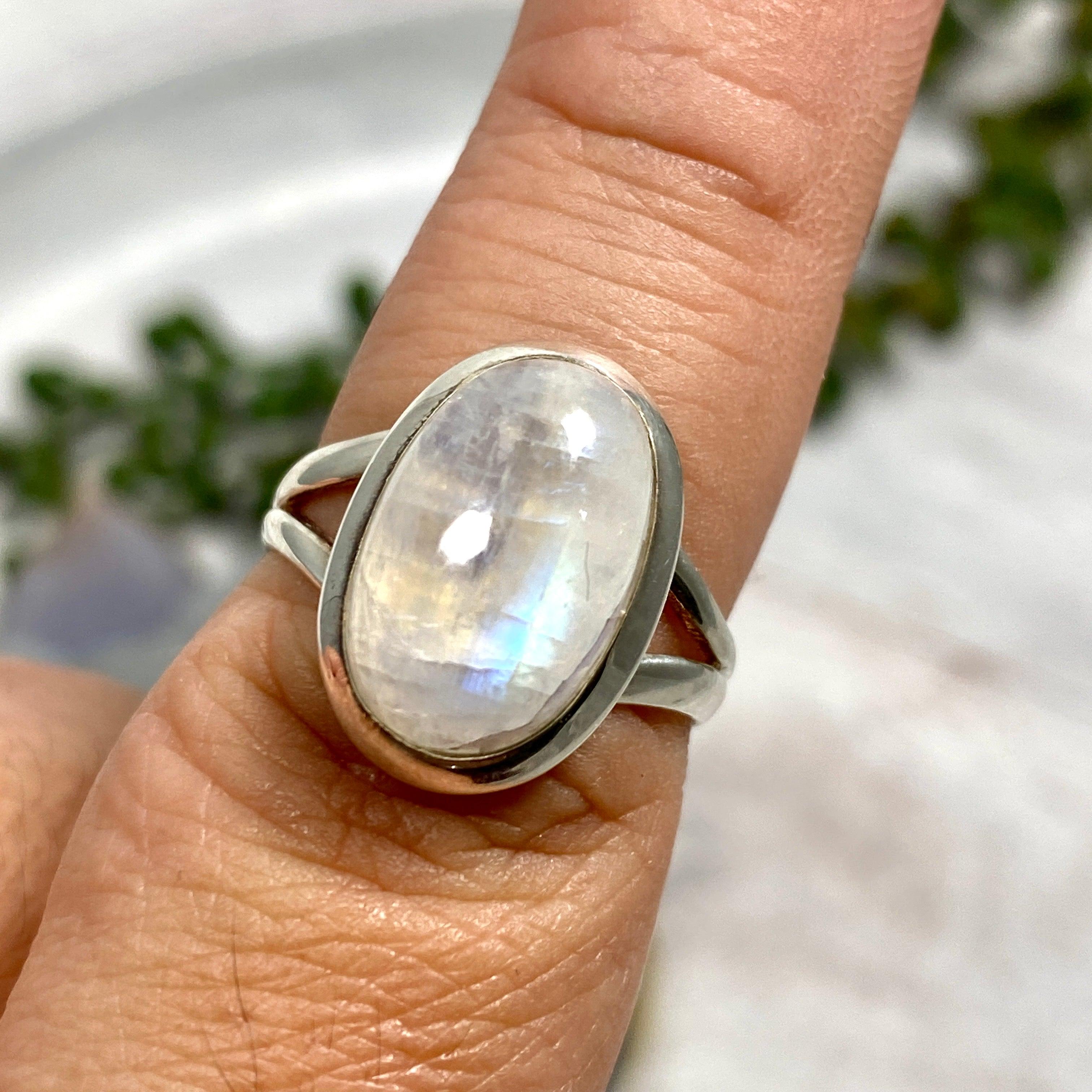 Moonstone Oval Ring for Women Size 8 - Sterling Silver Handmade Jewelry Gift for Birthday, Anniversary & Everyday Wear KRGJ2188