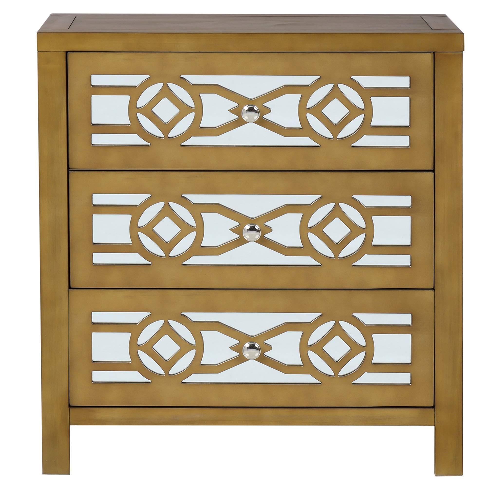 Wooden Storage Cabinet with Mirror - 3 Drawers Dresser for Bedroom & Living Room - Gold Finish (26x12x28in) - Perfect for Home Decor & Organization
