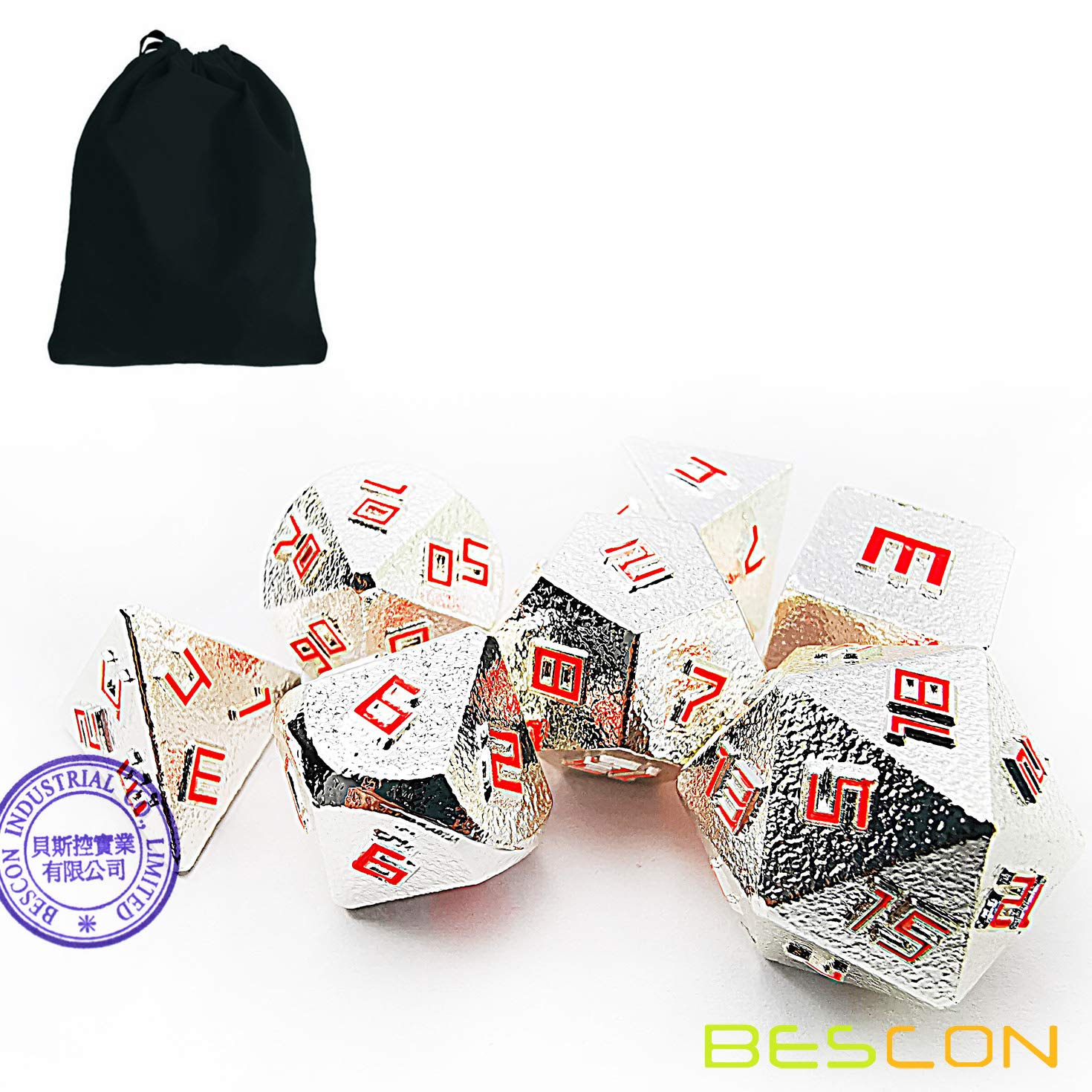Bescon Silver-Ore Lode Solid Metal Dice Set - Premium Raw Metal Polyhedral D&D RPG 7-Piece Dice Set for Tabletop Gaming, Dungeons & Dragons, Pathfinder & Roleplaying Games