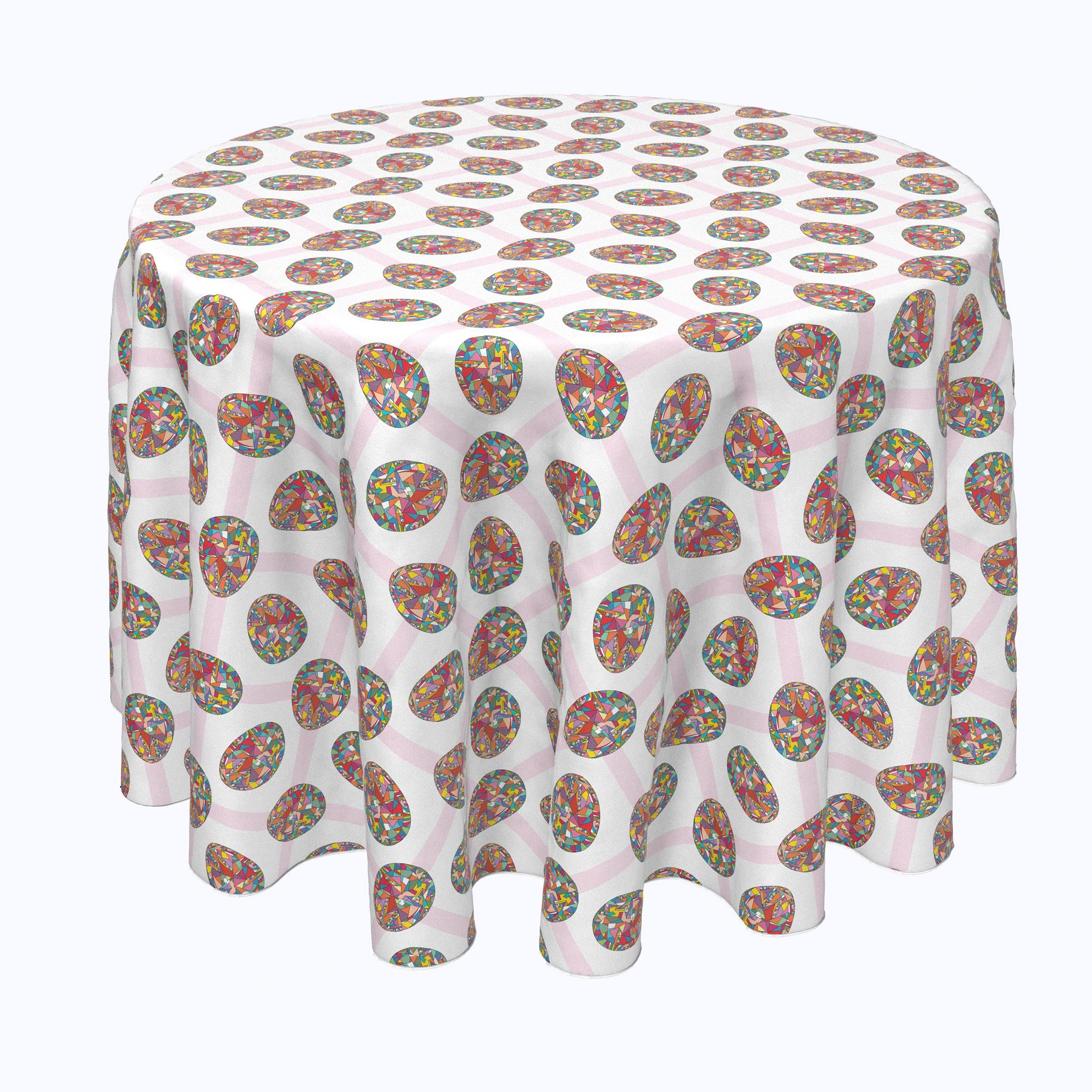 Easter Round Tablecloth 96 Inch - 100% Polyester Mosaic Egg Design - Perfect for Easter Dinner, Spring Parties & Holiday Decorations