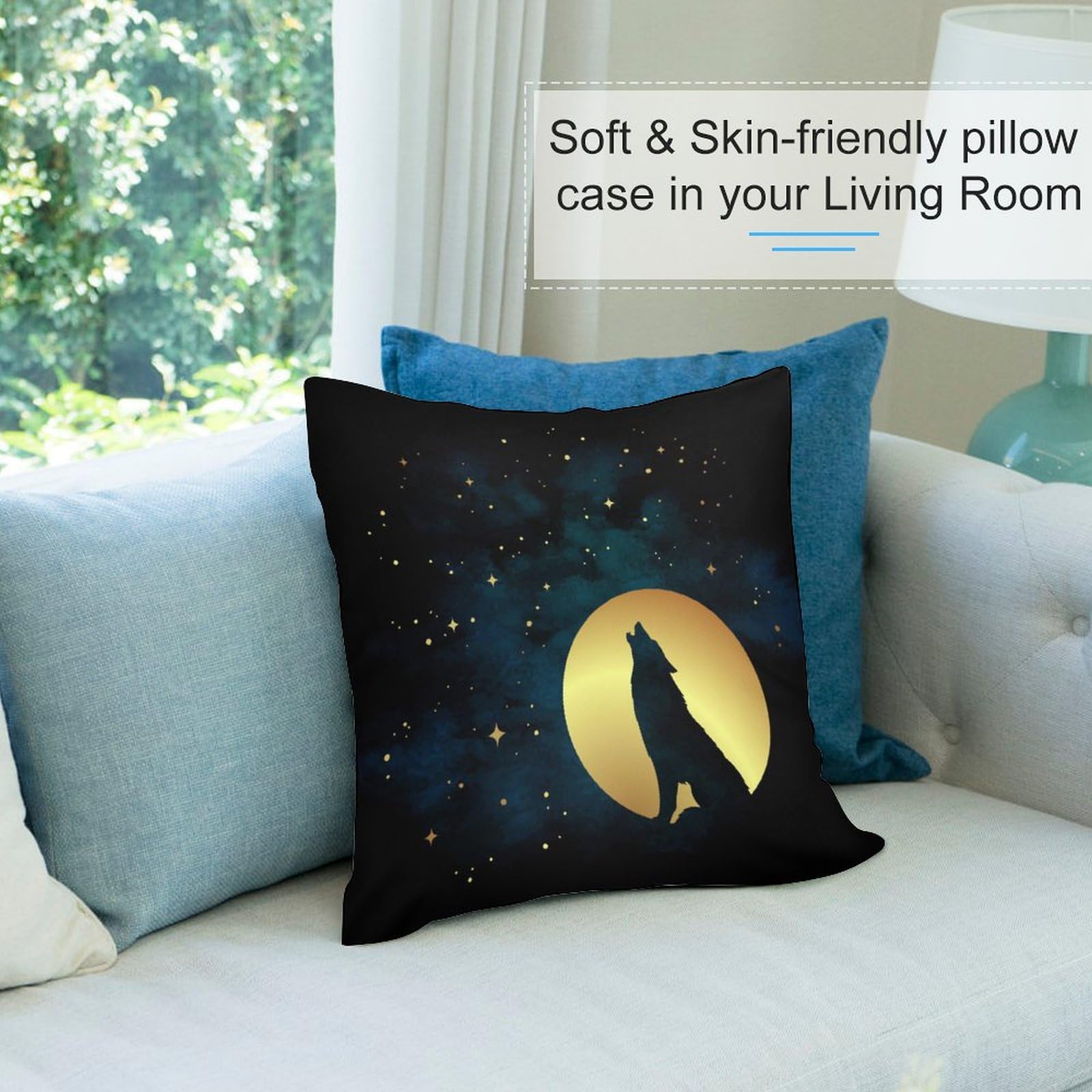 Wolf Howling at Full Moon Plush Pillow Cover - Soft & Durable 20x20 Inch Body Pillow Case for Sofa, Bed, or Home Decor - Perfect for Anime Fans, Nature Lovers & Cozy Home Styling