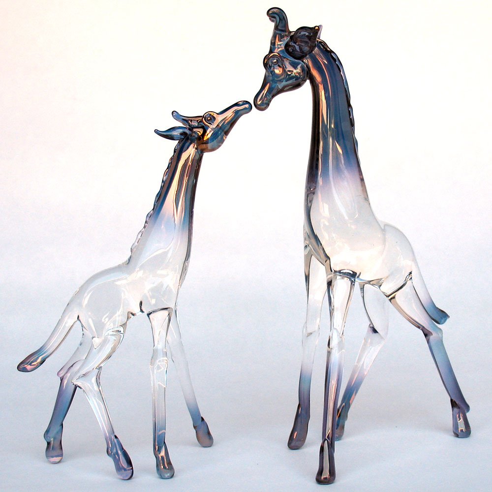 Hand Blown Glass Giraffe Mother and Baby Figurine - Elegant Home Decor, Unique Gift for Animal Lovers - Perfect for Nursery, Bookshelf or African-Themed Room Decor