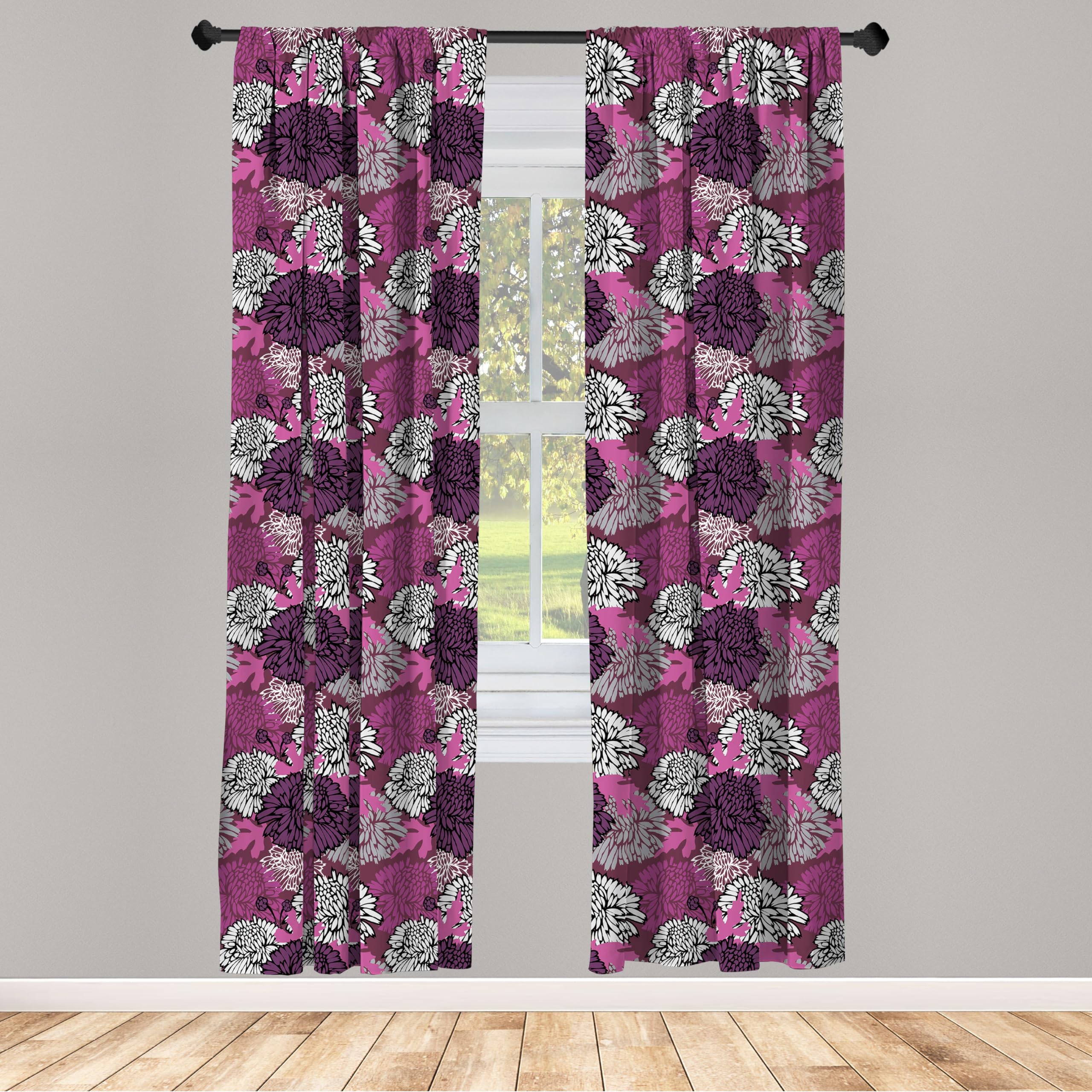 Ambesonne Purple Dahlia Curtains - 2 Panel Set with Large Chrysanthemum Blossom Design, 28